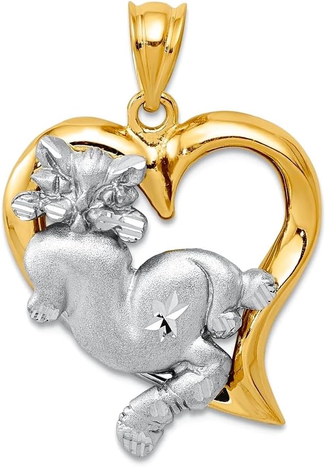 Pendentif cœur en or jaune 14 carats avec motif chat amoureux
