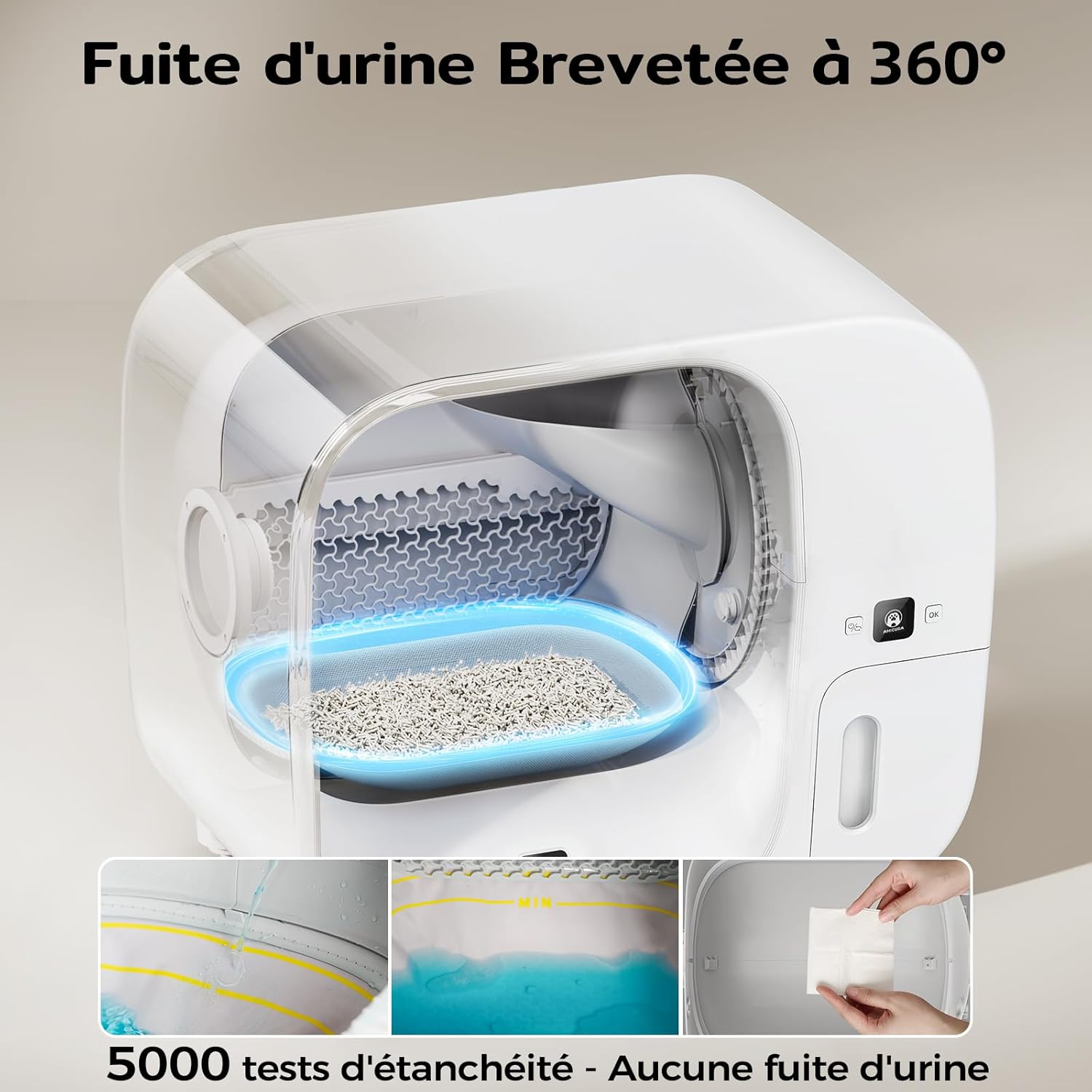 Bac à déchets biodégradable de la litière Cura3 en cours de remplacement.