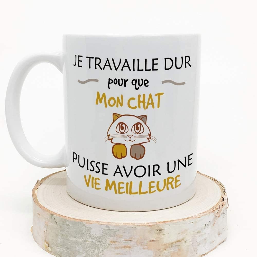 Poignée ergonomique de la tasse Mugffins avec message drôle sur le travail pour chat
