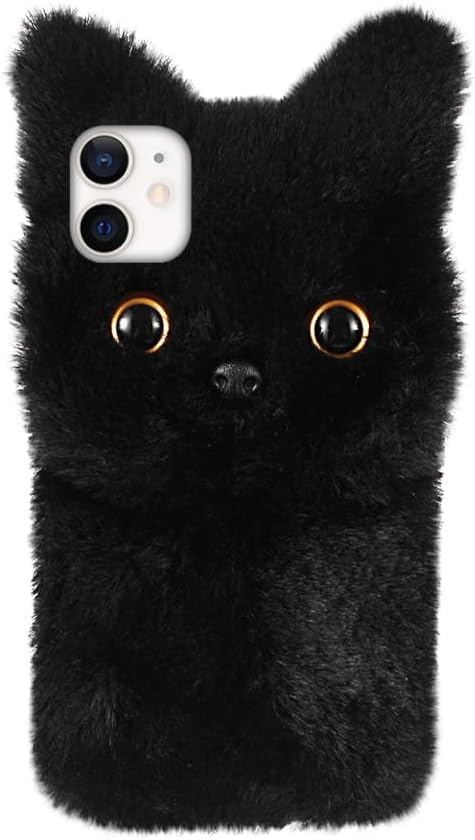 Vue de la coque installée sur un iPhone 12/12 Pro, design chat 3D