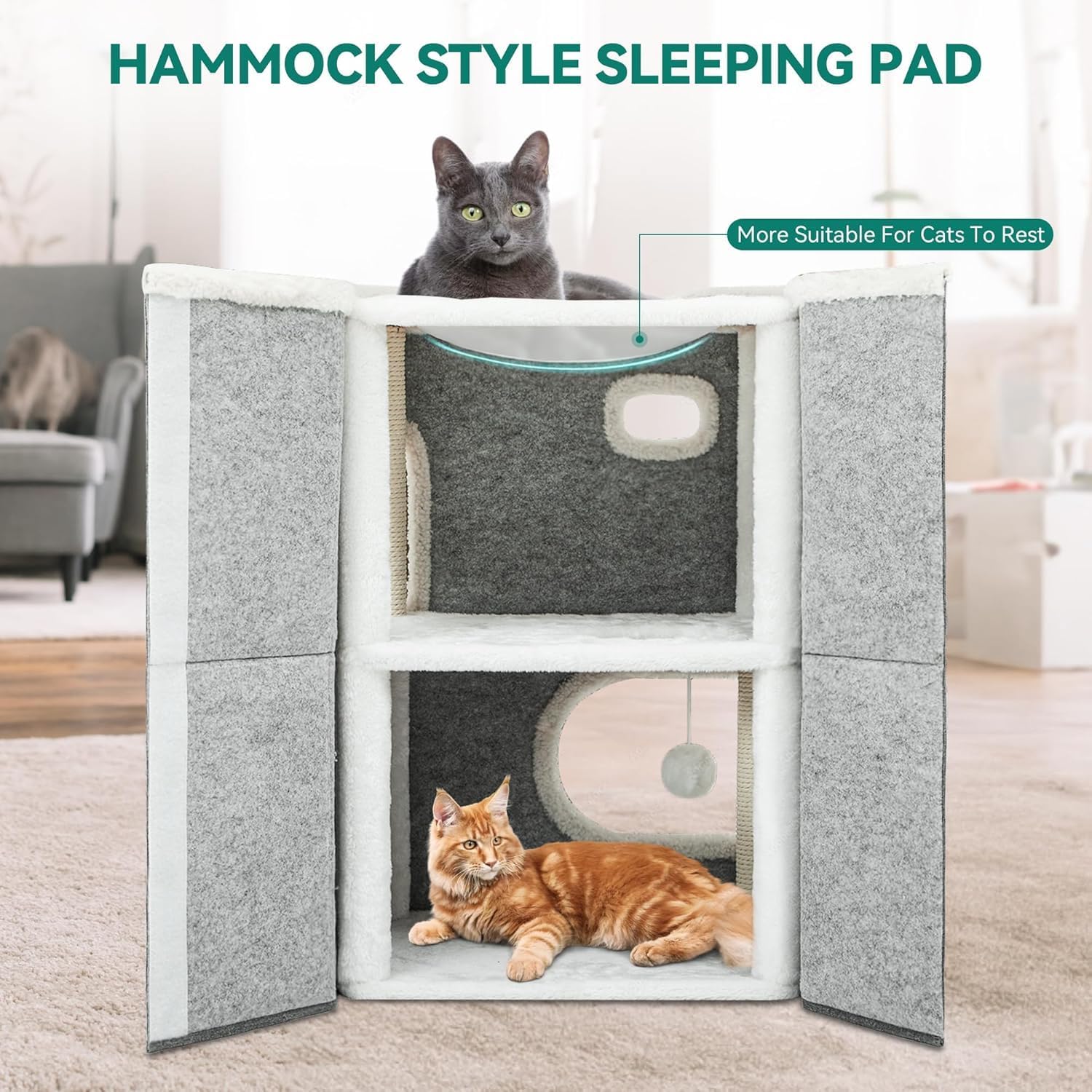 Chat se reposant dans le hamac supérieur de la niche YITAHOME