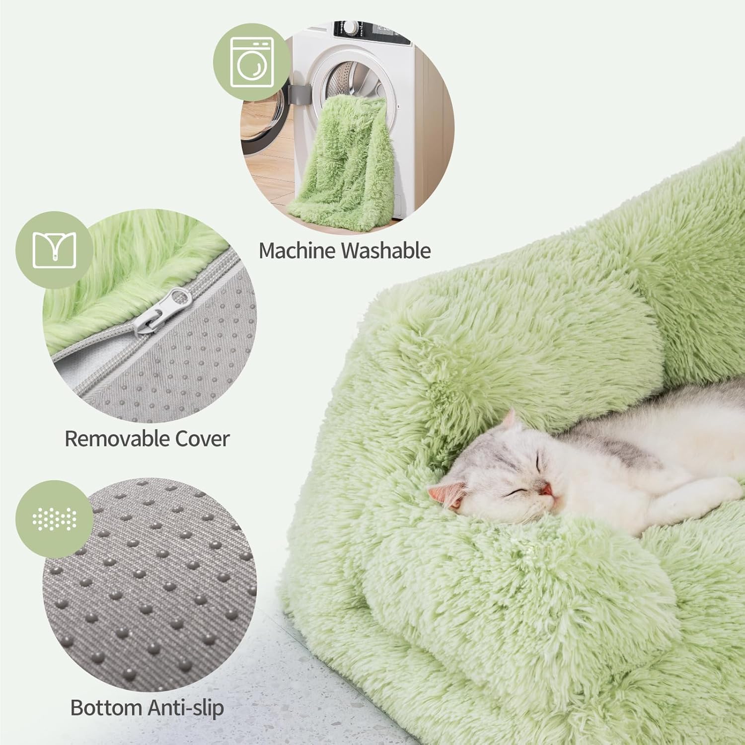 Petit chat blotti sur le canapé-lit vert MEWOOFUN