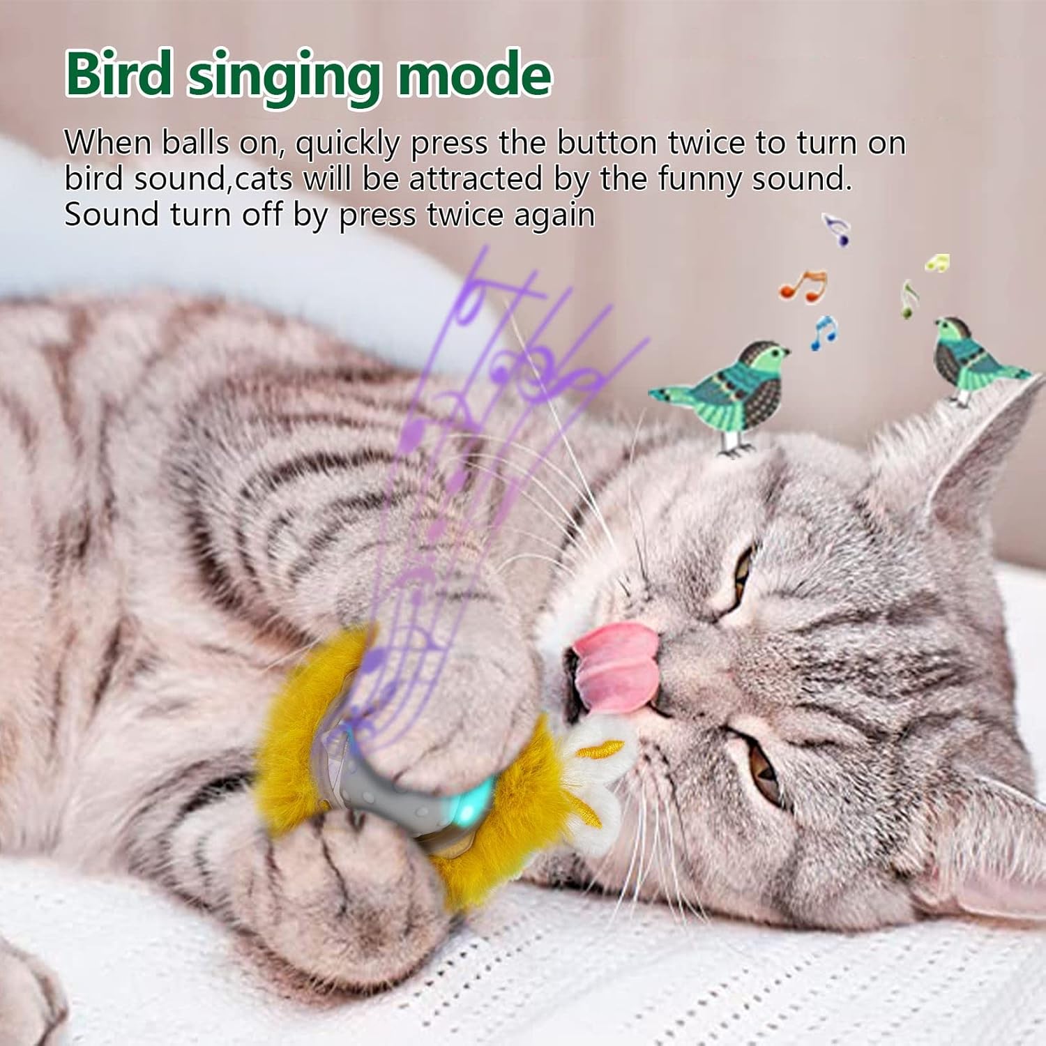 Chat jouant avec la balle électrique interactive AUKL sur un tapis en laine
