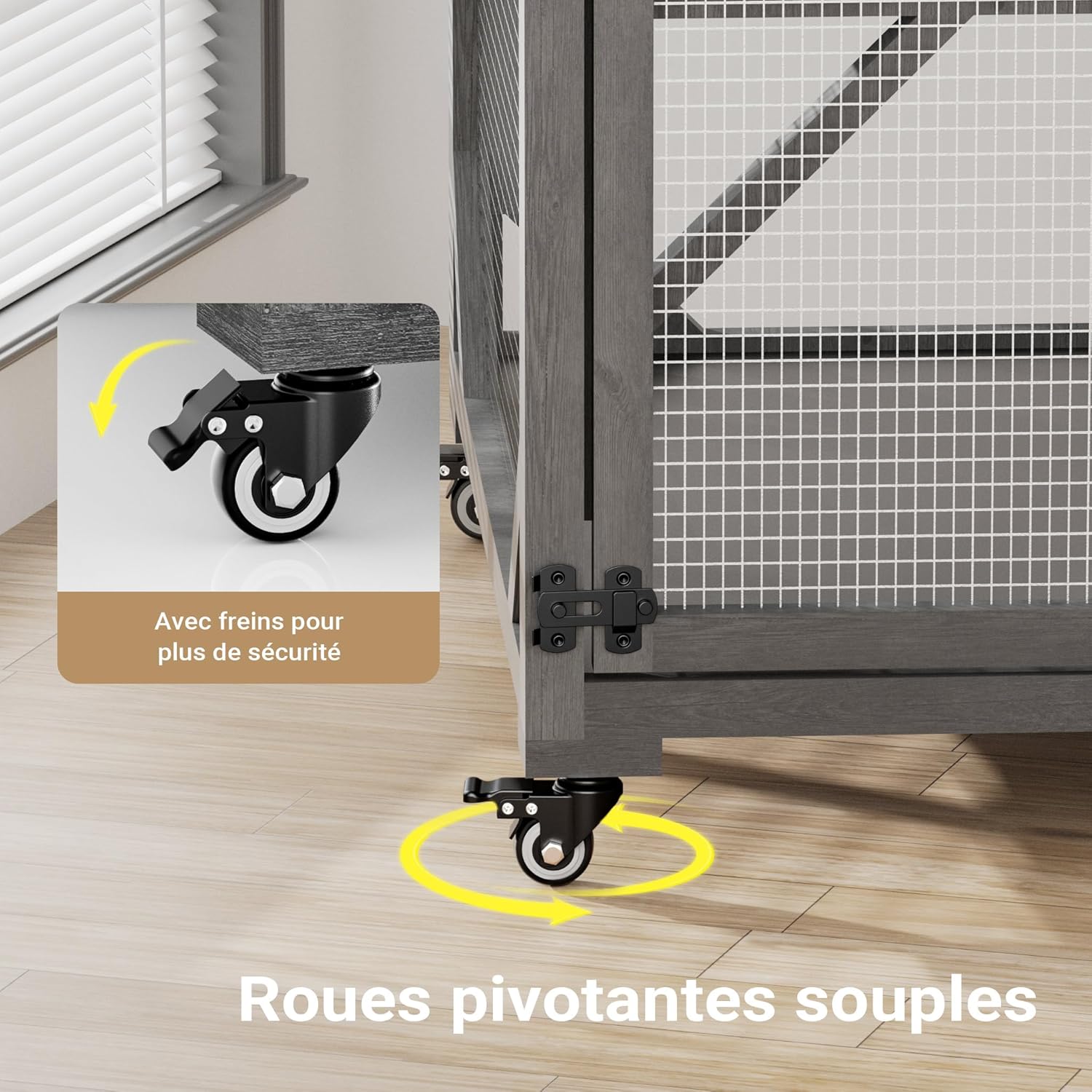 Enclos extérieur Wiltec pour chats sur roues, installé dans un jardin