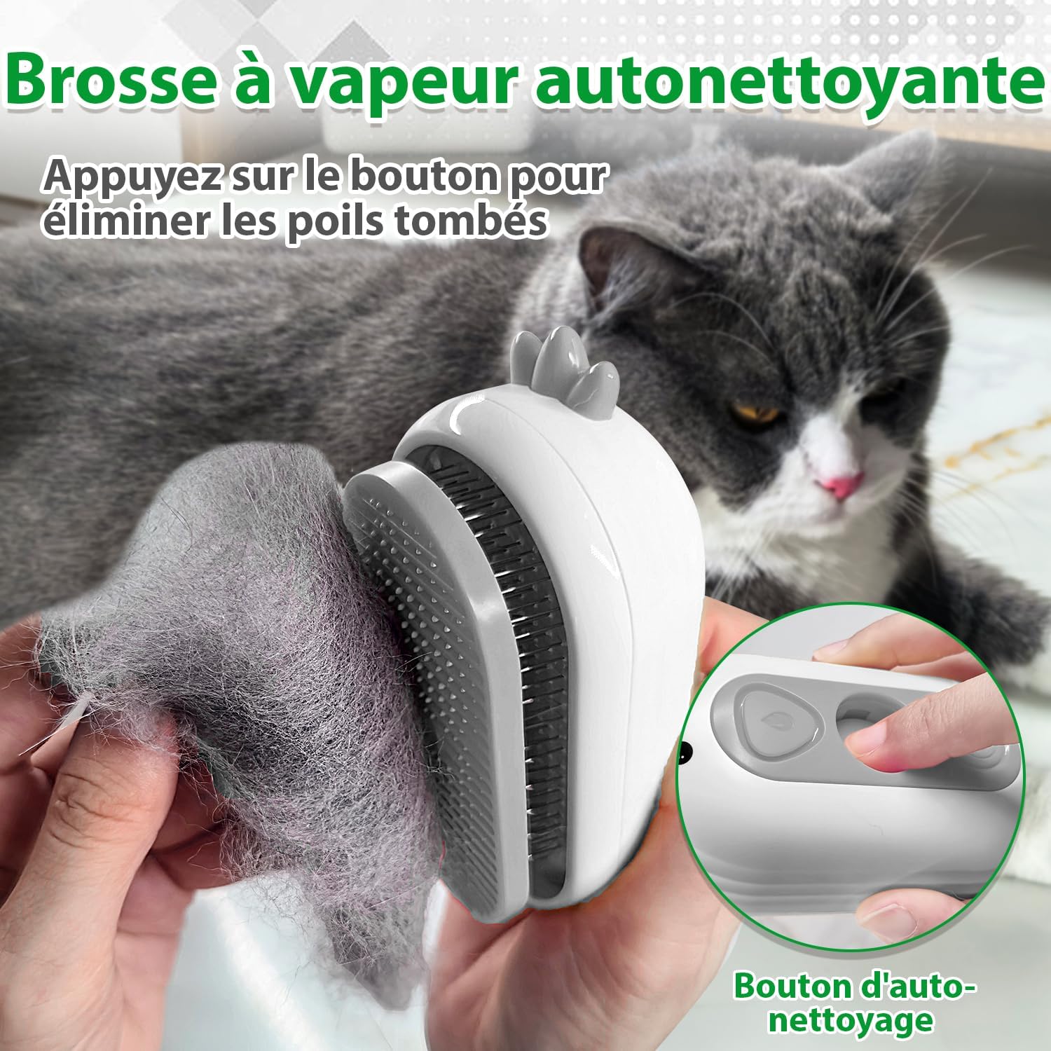 Détail du réservoir et du bouton de pulvérisation de la brosse