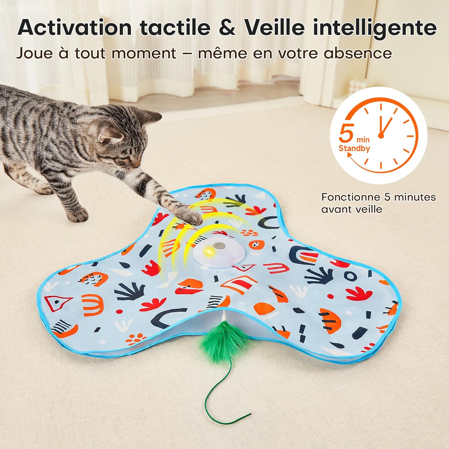 Jouet cache-cache plumes Potaroma, stimulation sensorielle et exercice pour chats d’intérieur