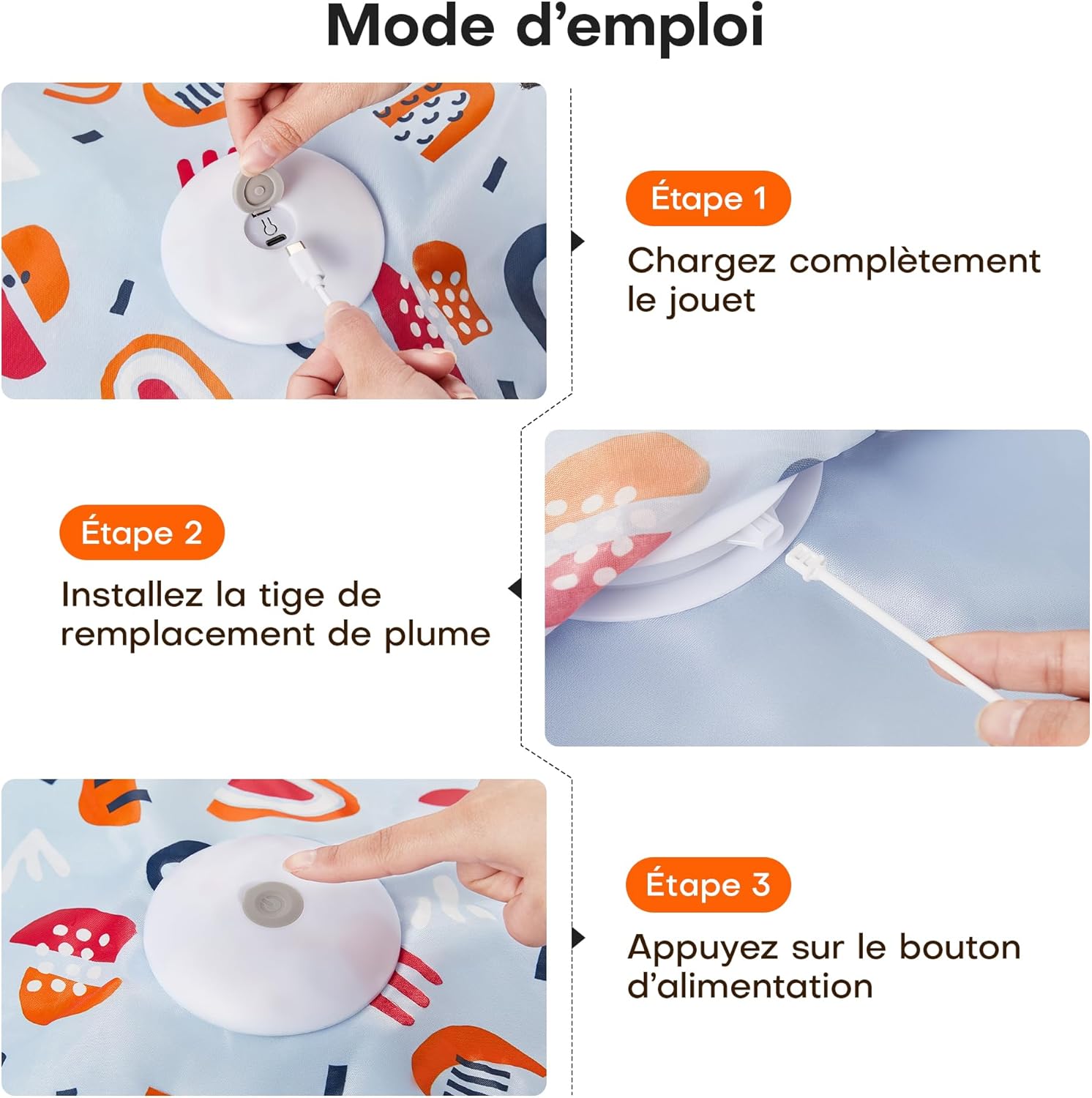 Jouet interactif pour chat Potaroma avec plume mobile et housse florale rechargeable USB