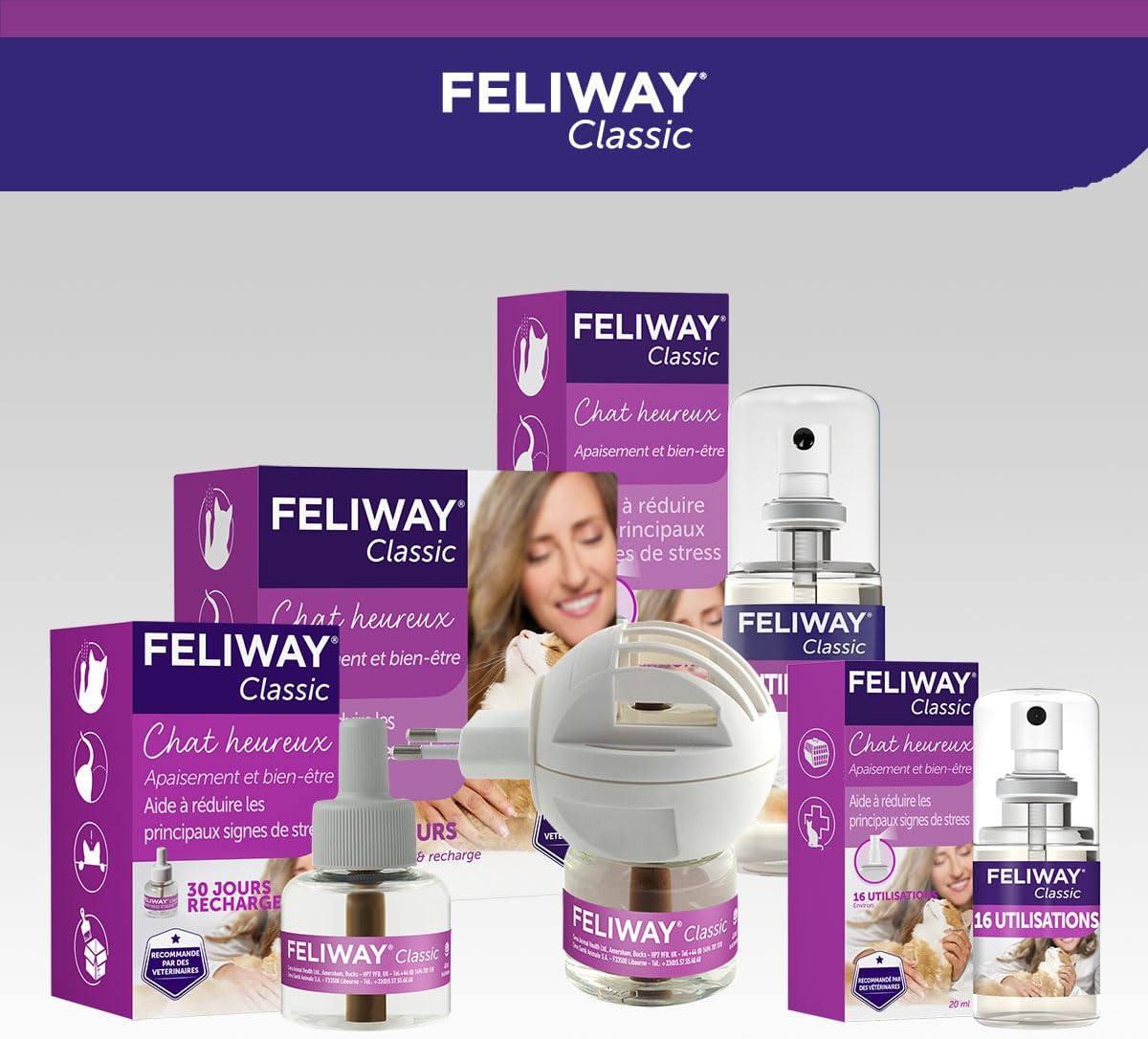Diffuseur FELIWAY Classic branché dans un salon pour chat anxieux.