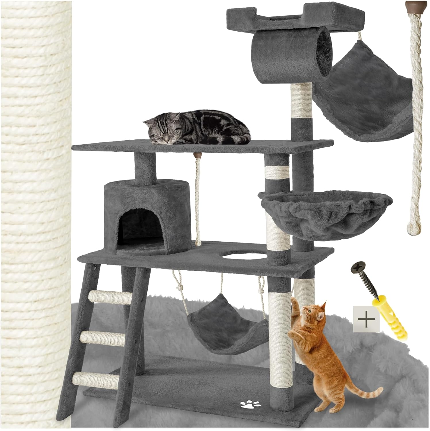 Ensemble de l’arbre à chat TecTake installé dans un salon moderne, parfait pour la décoration intérieure.