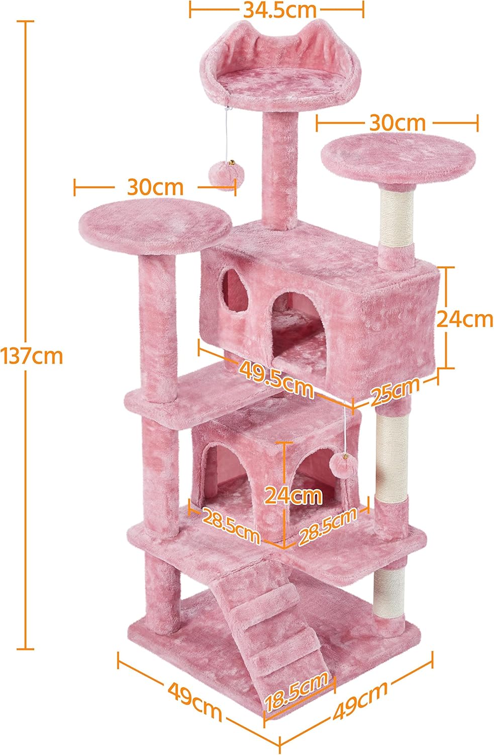 Vue détaillée d’un poteau en sisal robuste de l’arbre à chat rose Yaheetech