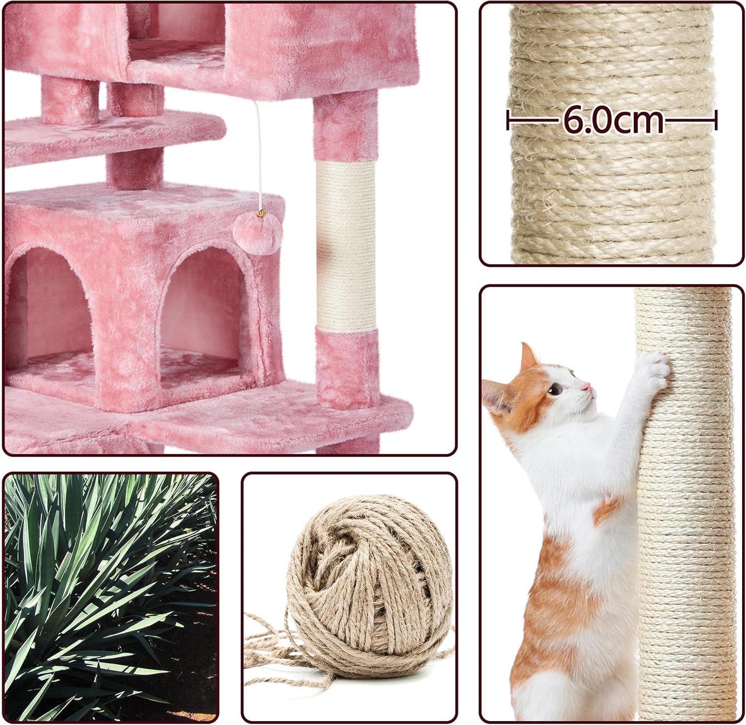 Chat relaxant dans une niche en peluche confortable de l’arbre à chat Yaheetech hauteur 137 cm