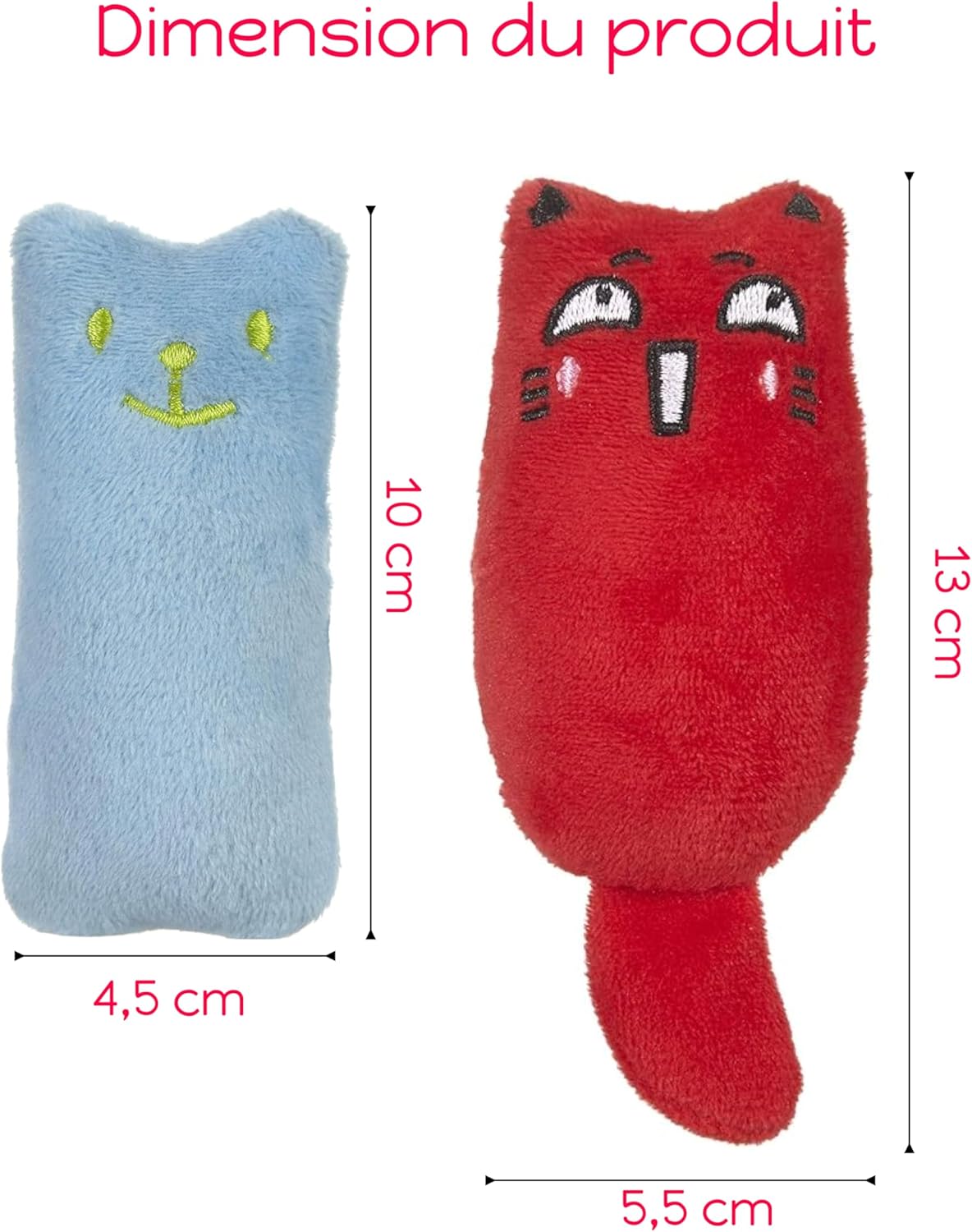 Gros plan sur une peluche douce avec motifs de chat, remplie d’herbe à chat séchée et parfumée à la menthe
