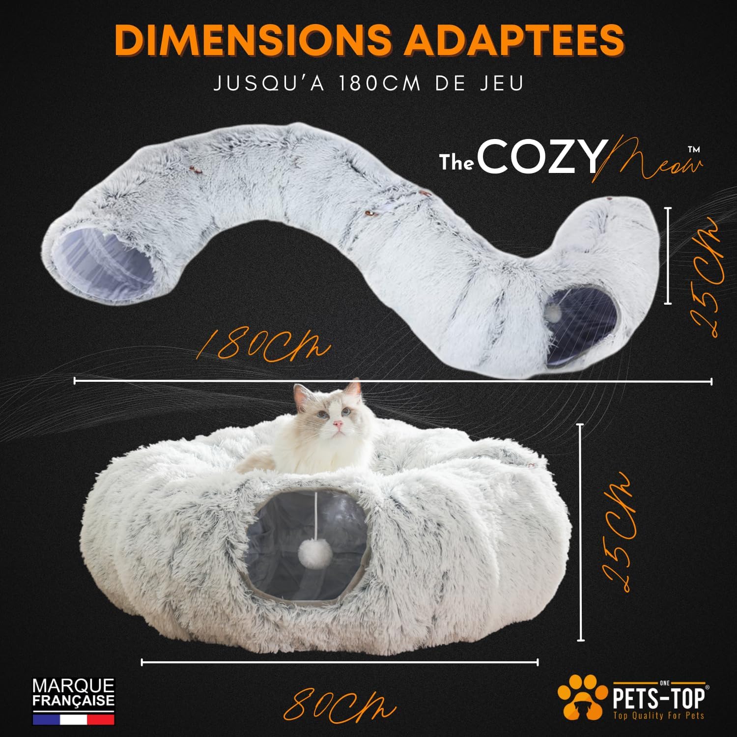 PawHut - Tunnel Pour Chat Modulable L.107 Cm - Beige Pas Cher