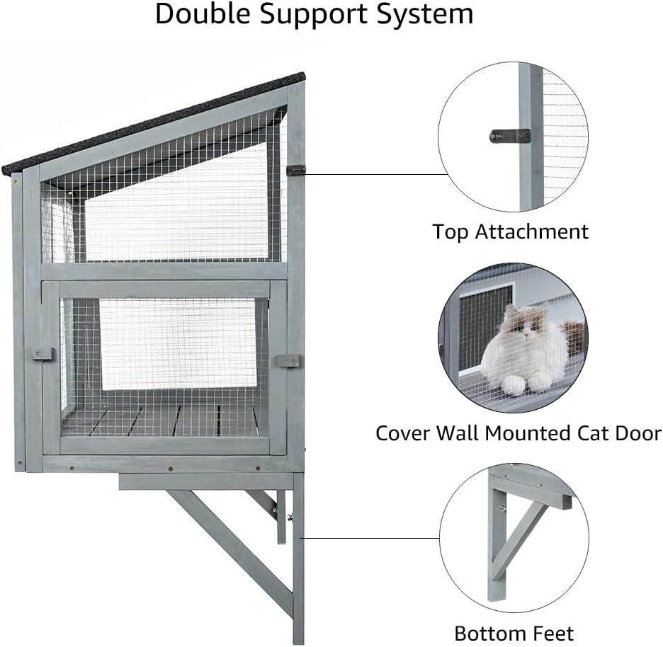 Enclos de fenêtre sécurisé en bois et filet pour chats