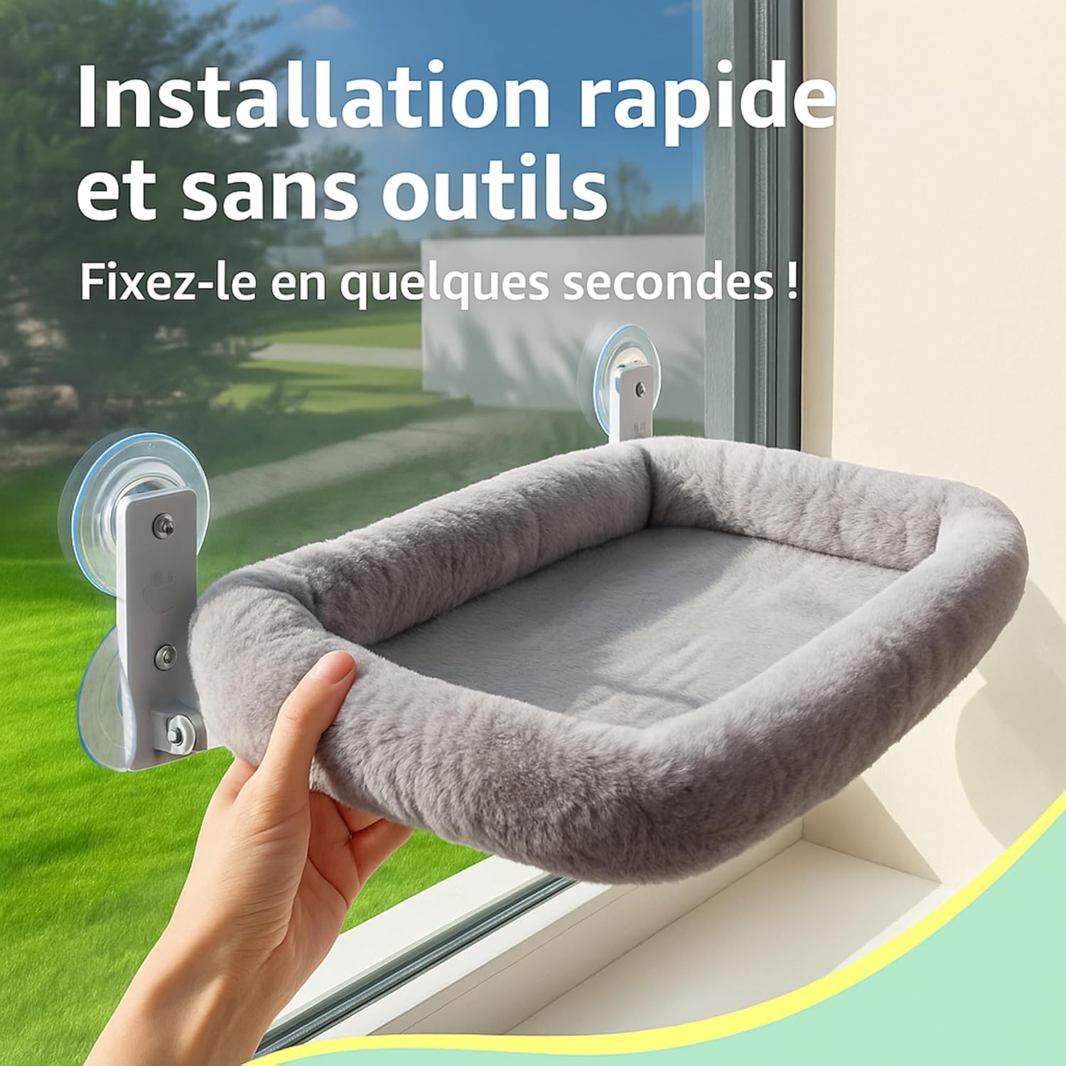 Hamac de fenêtre Viva Cat gris avec coussin moelleux pour chat