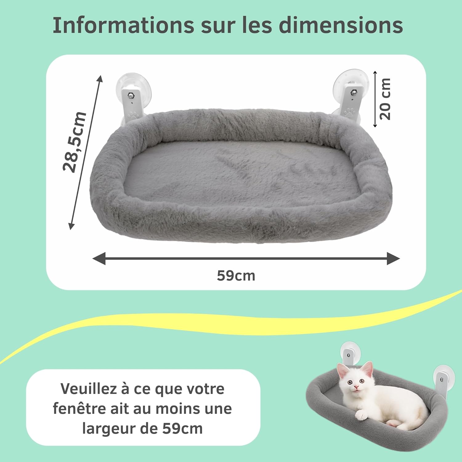 Hamac fenêtre pour chat stable supportant jusqu’à 18 kg