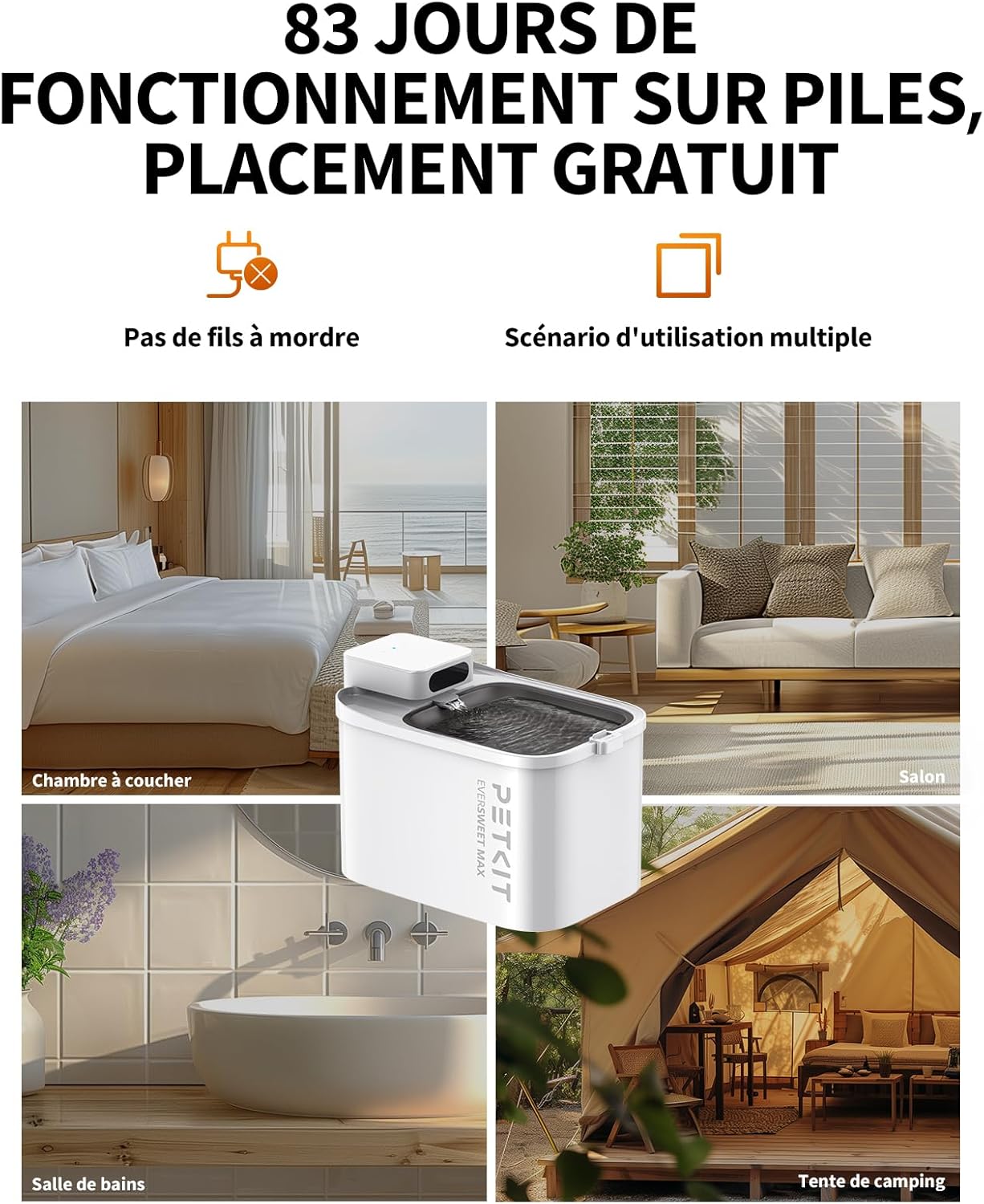 Fontaine à eau connectée sans fil pour chat grande autonomie