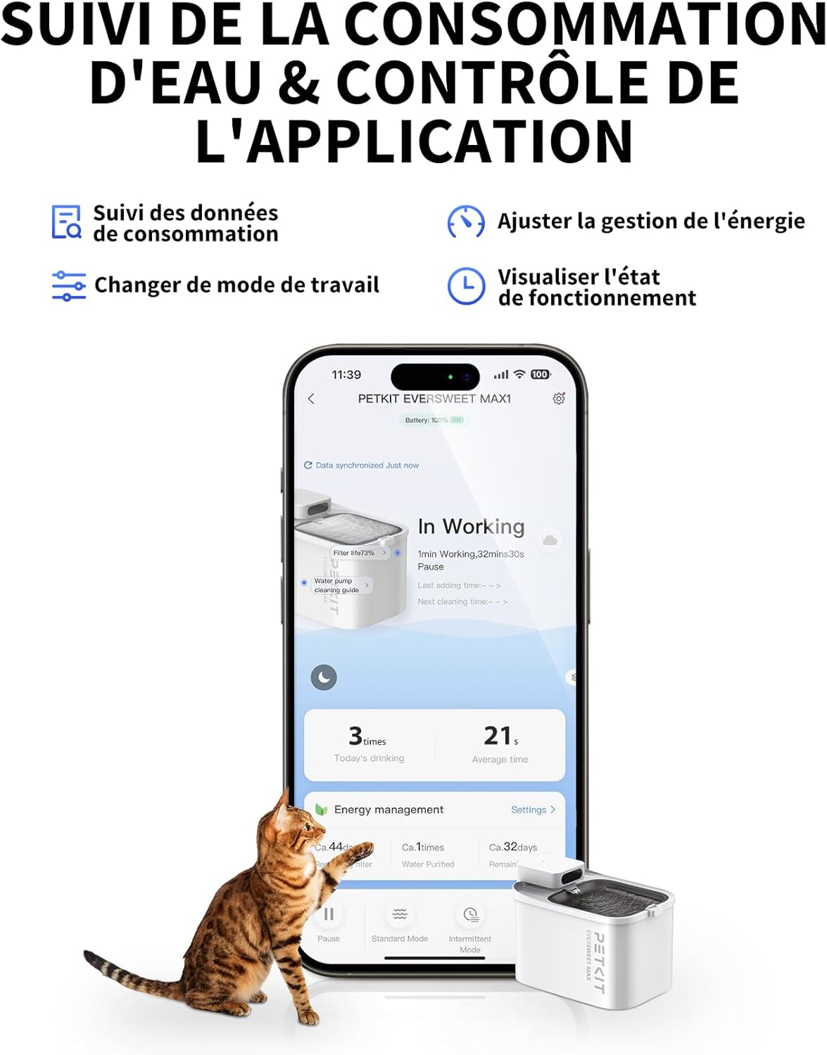 Fontaine à eau pour chat PETKIT EVERSWEET Max contrôlée via app mobile