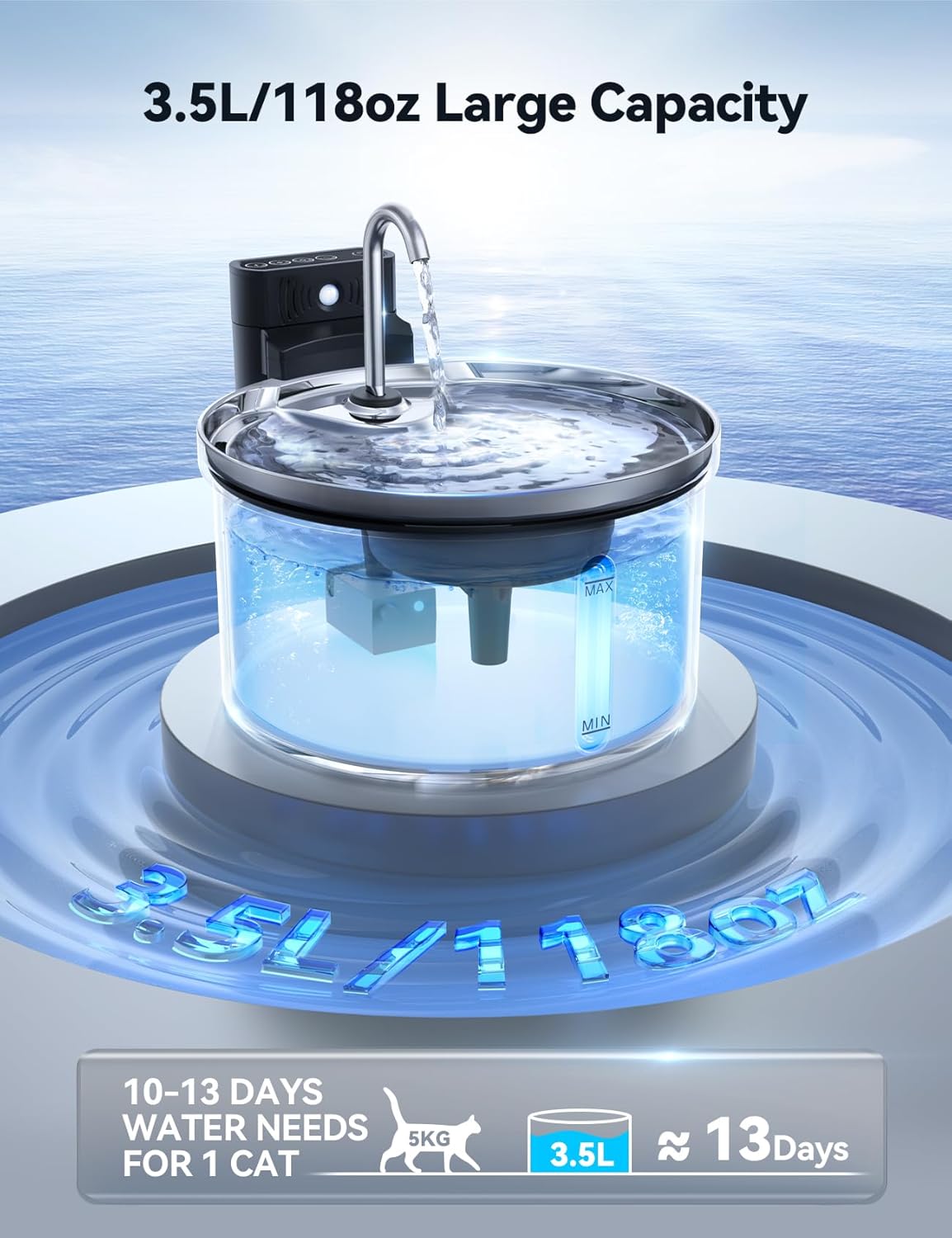 Fontaine pour chat avec détecteur de mouvement et batterie rechargeable