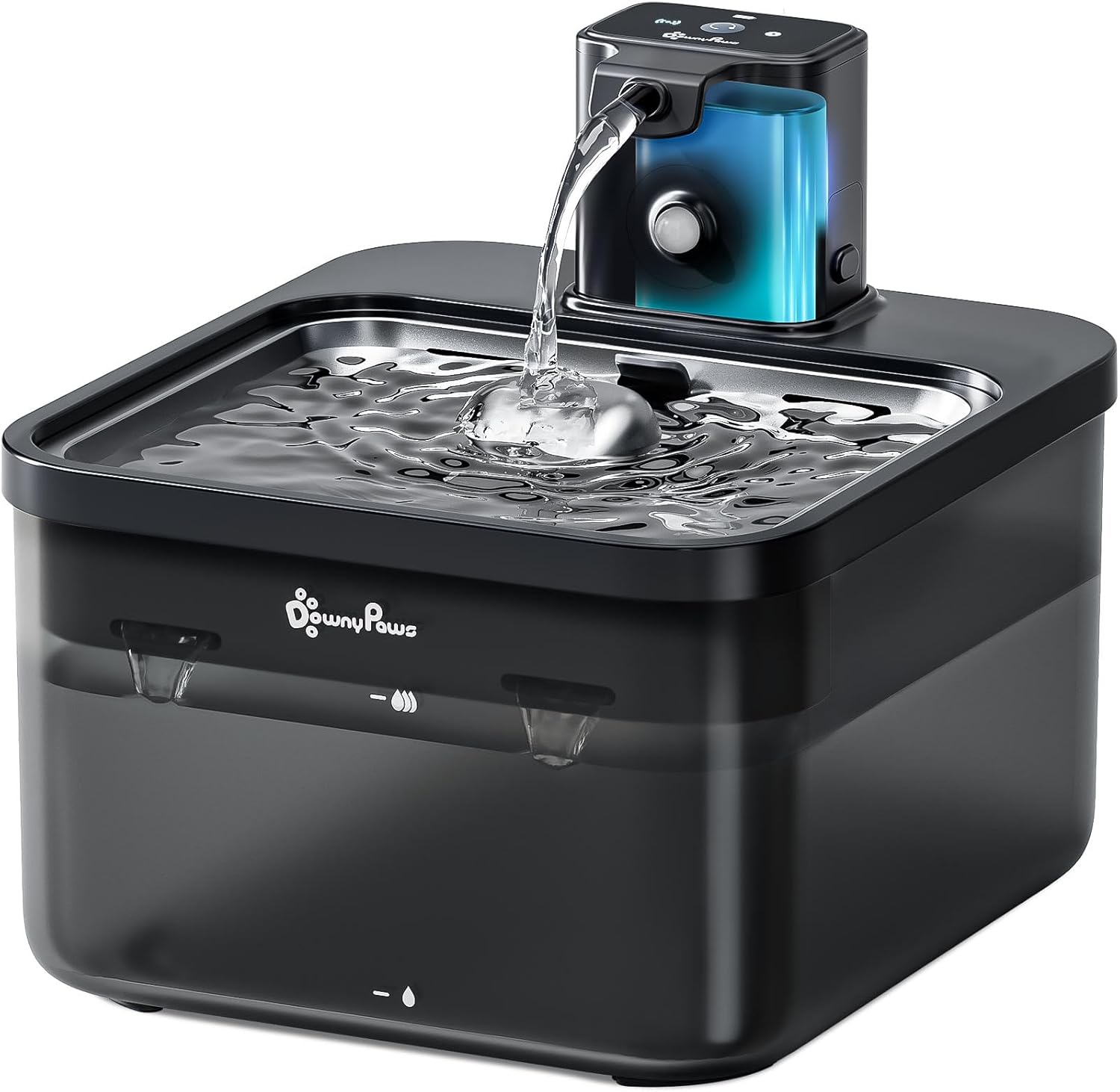 Fontaine à eau chat sans fil DownyPaws 2,5L inox noir