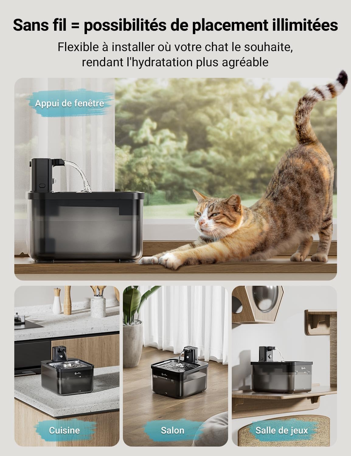Fontaine pour chat détecteur de mouvement et batterie rechargeable