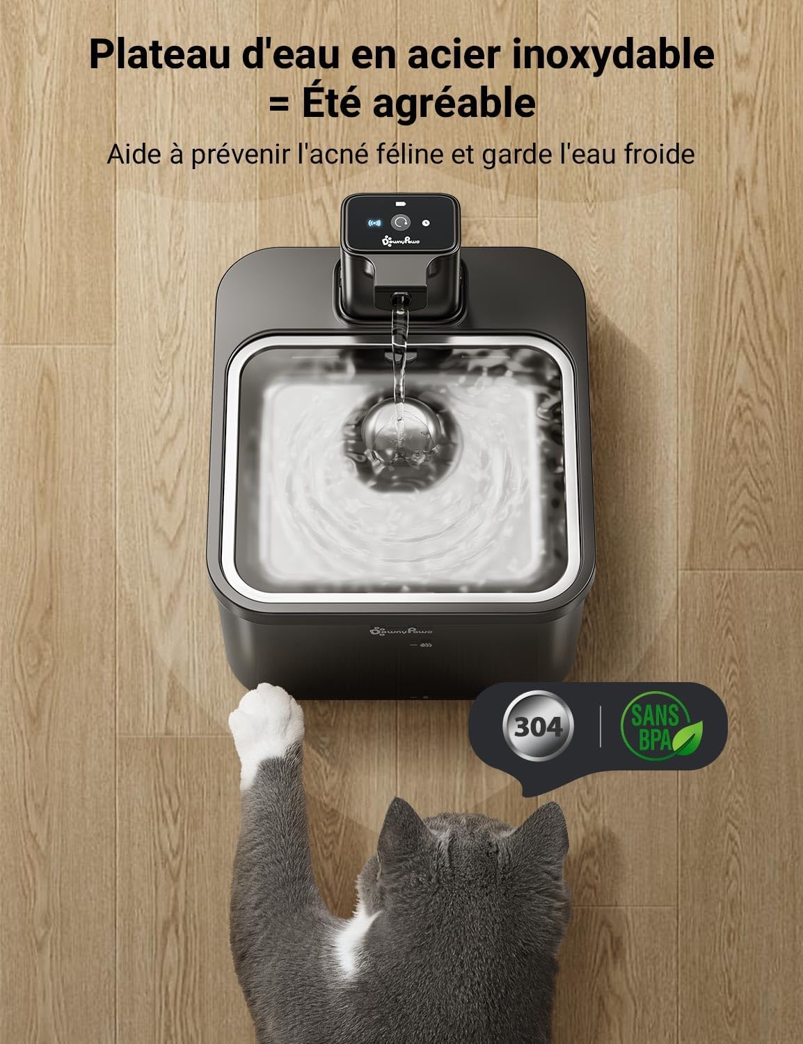 Fontaine DownyPaws avec mode minuterie et détection présence