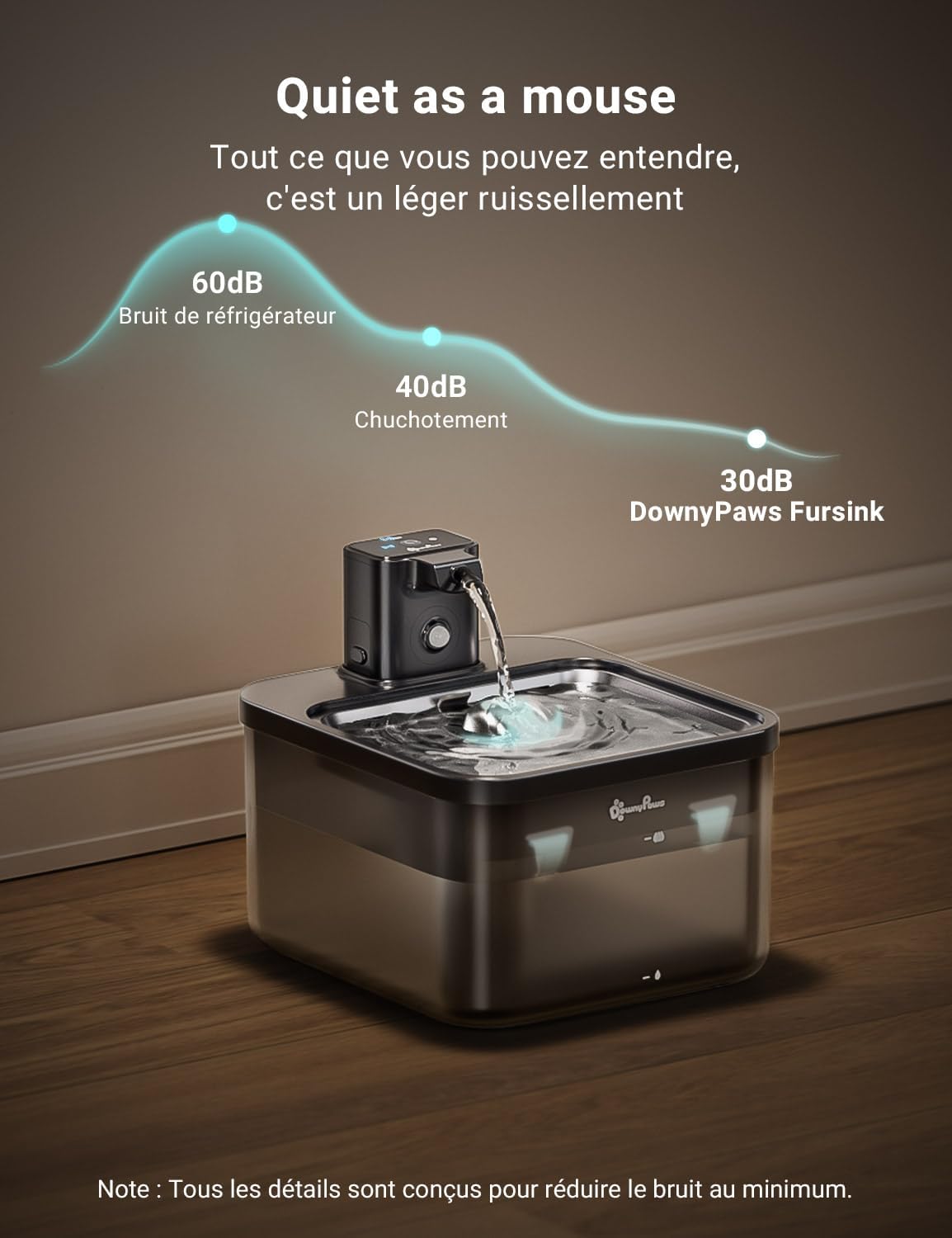 Fontaine à eau autonome pour chat avec mode minuterie et batterie amovible