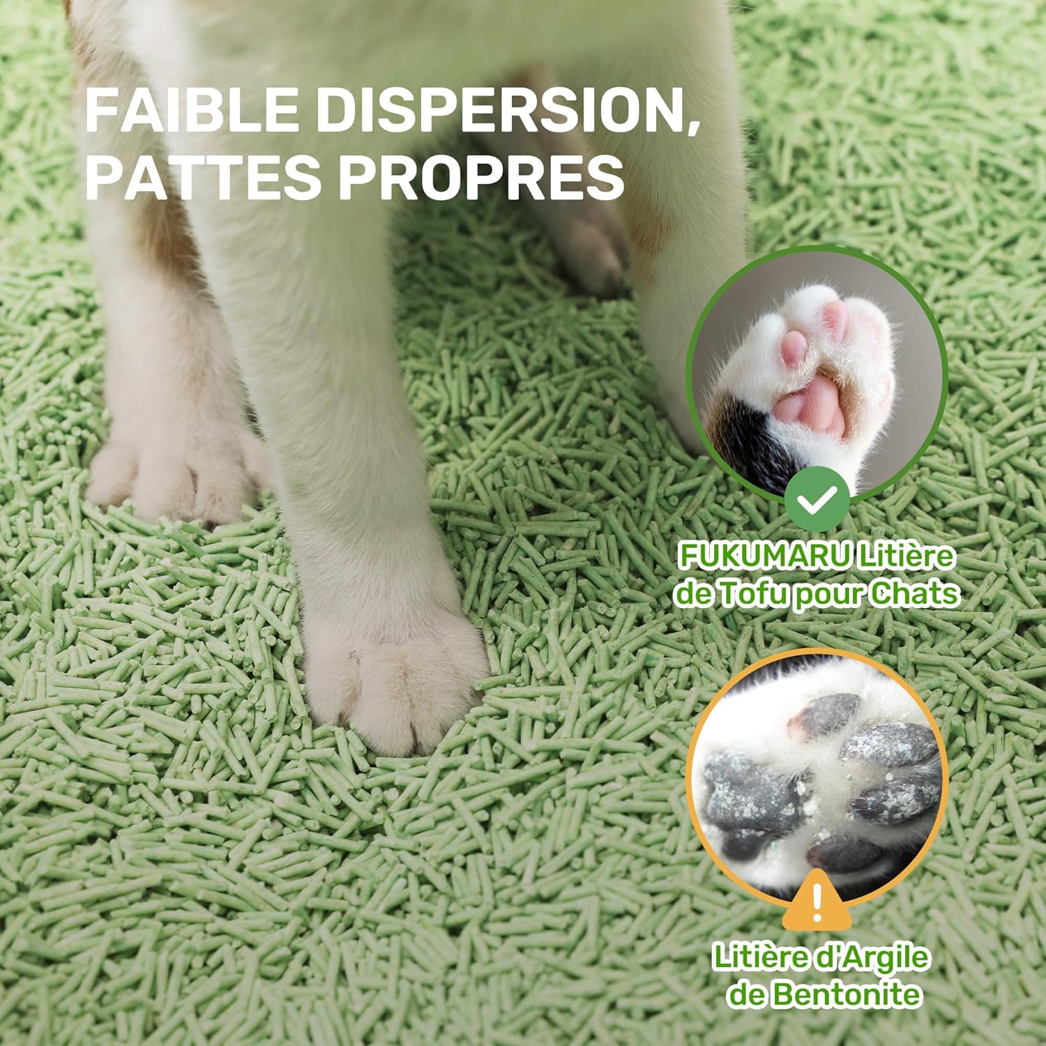 Chat utilisant une litière FUKUMARU agglomérante sans poussière
