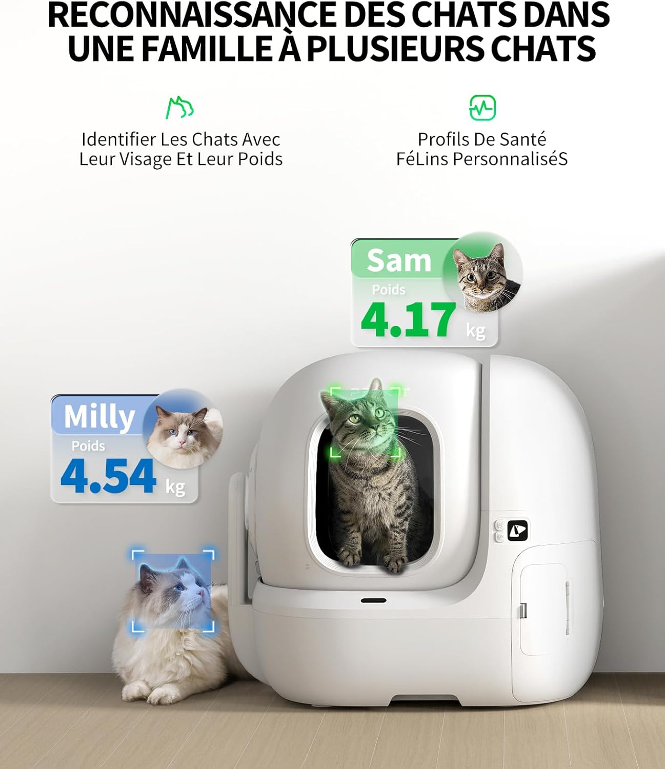 Caméra IA intégrée pour suivi des excréments et analyse santé du chat via PETKIT app