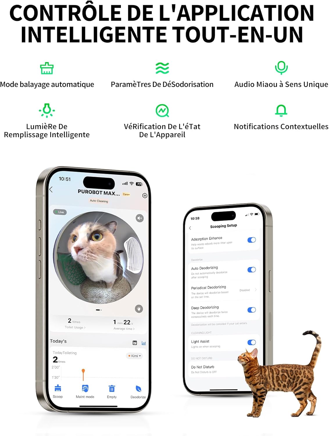 Bac à litière automatique connecté WiFi pour plusieurs chats avec contrôle via application