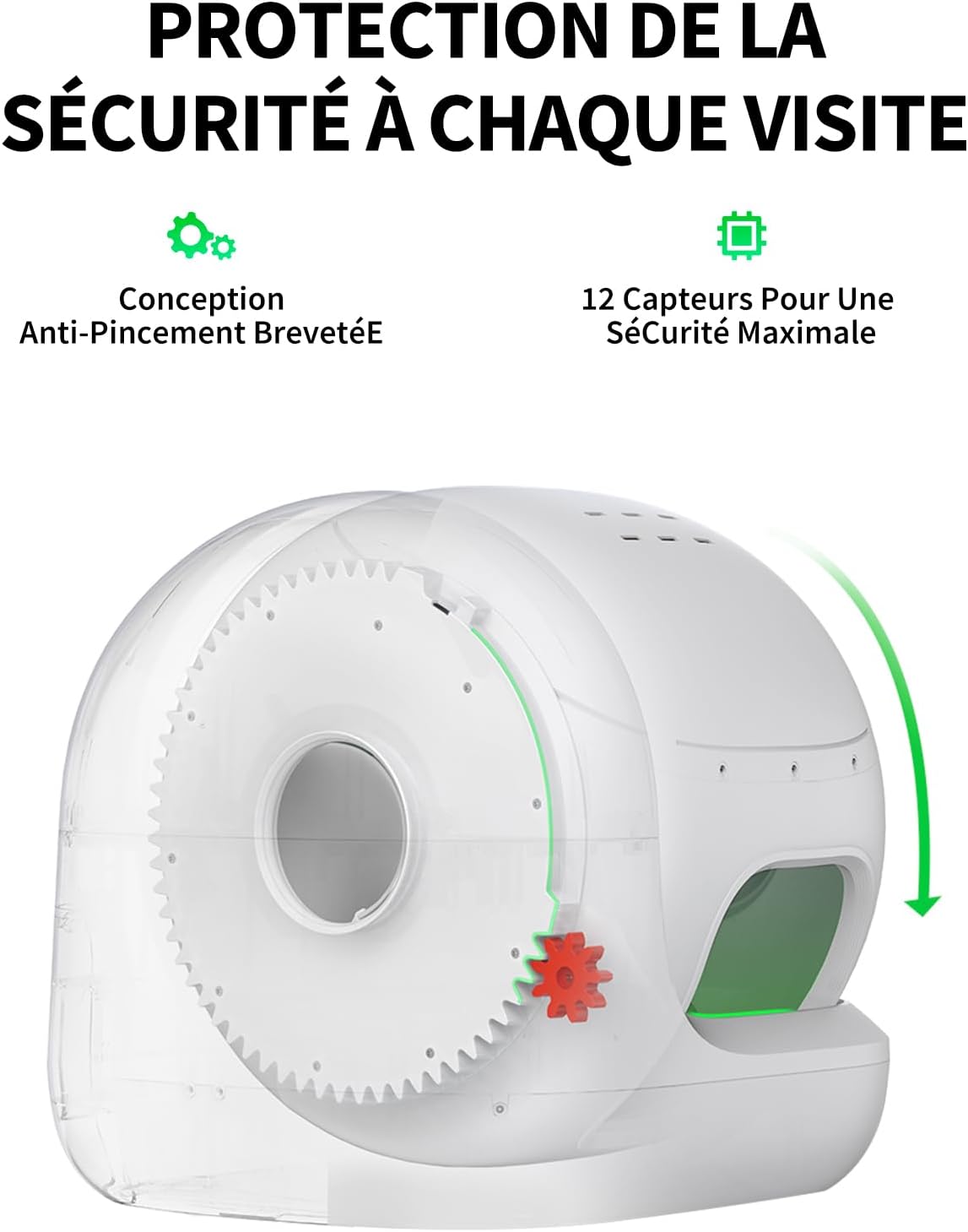 Bac à litière intelligent grand espace adapté à grands chats et foyers multi-chats