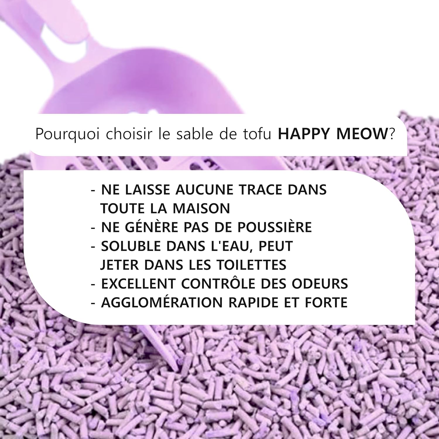 Gros plan sur grains de litière agglomérante sans poussière.