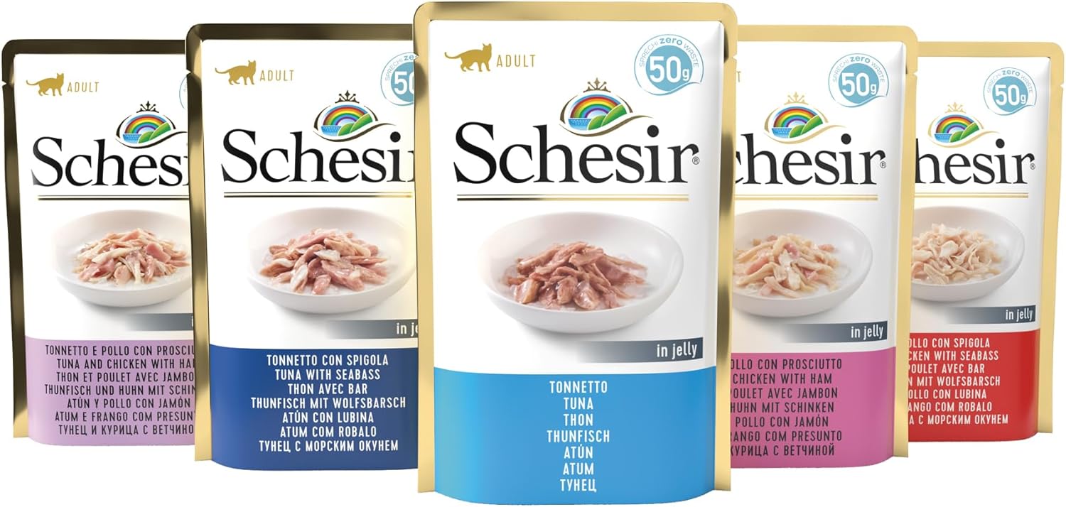 Vue de l’emballage Schesir Gelée de chat 30x50g.