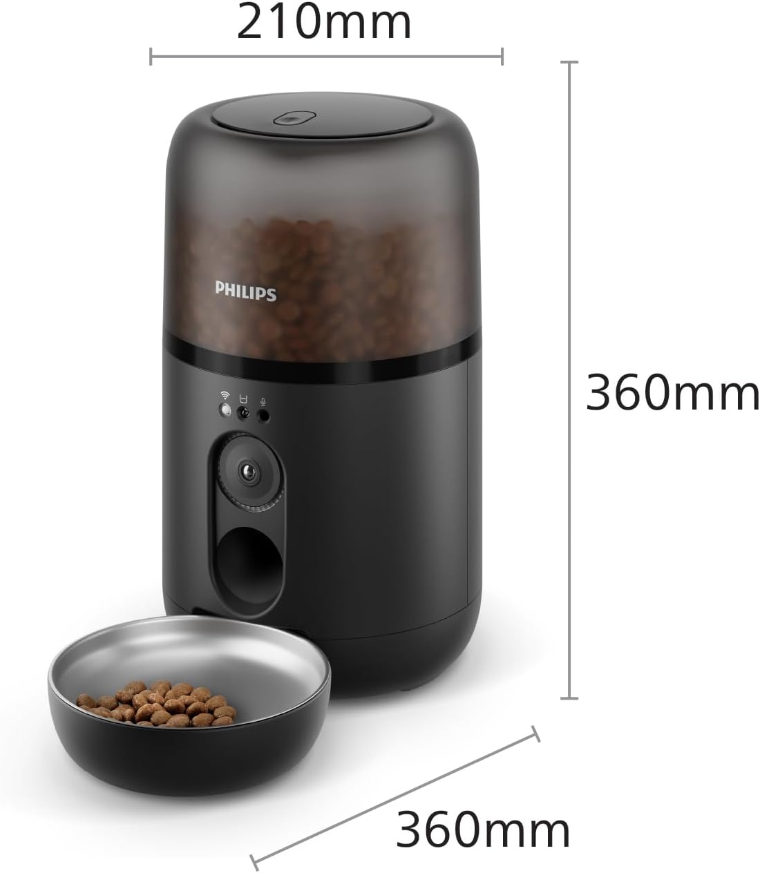 Distributeur Philips Pet Series avec caméra HD intégré mis en scène dans un intérieur moderne.
