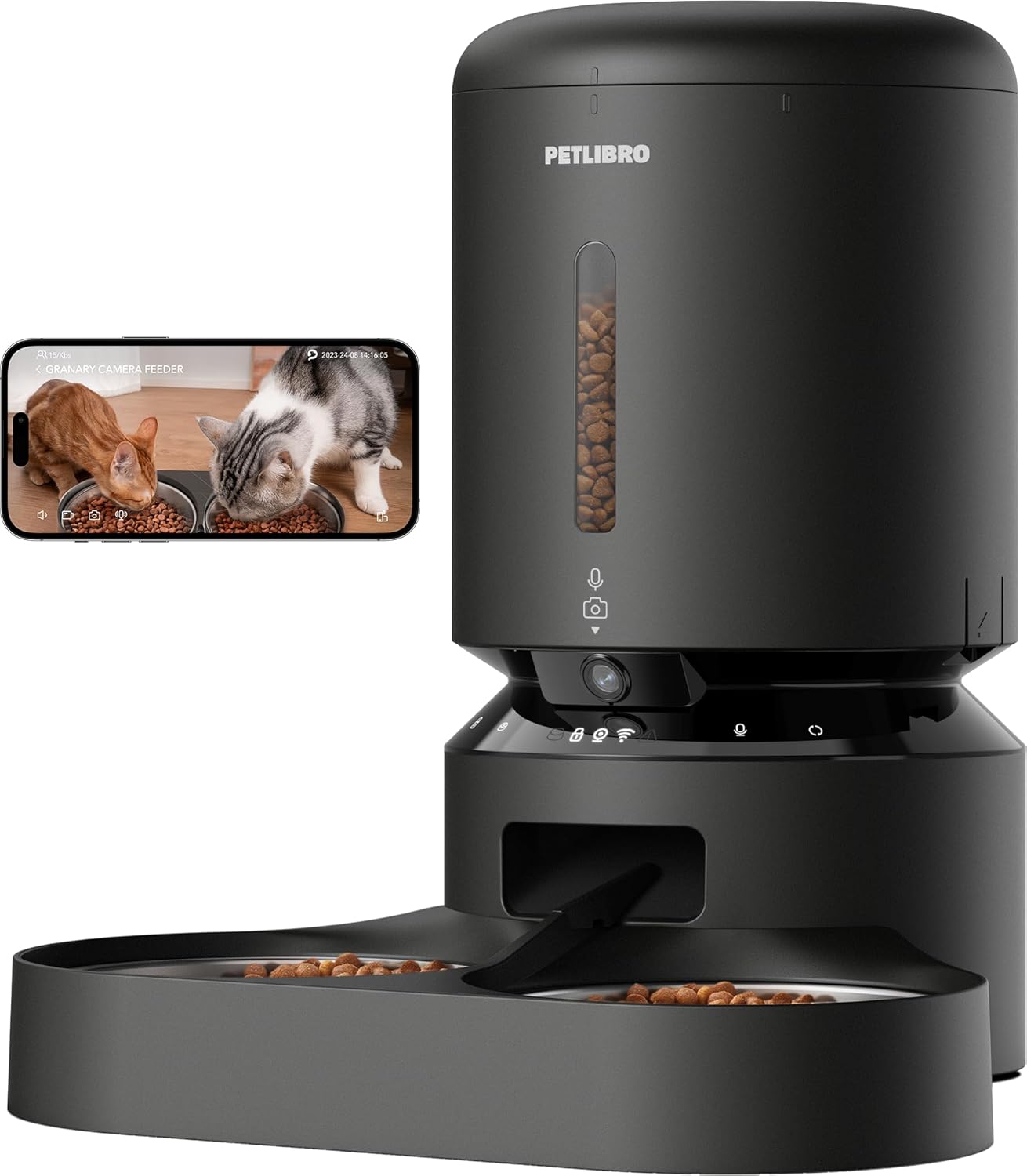 Distributeur automatique de croquettes PETLIBRO double bol acier pour deux chats.