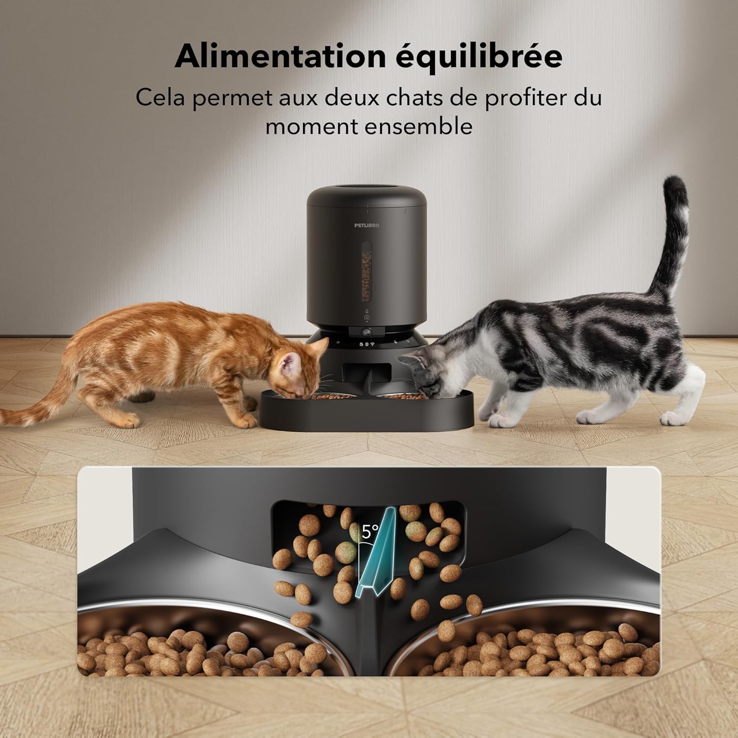 Vue rapprochée du couvercle hermétique du distributeur SMART pour croquettes toujours fraîches.
