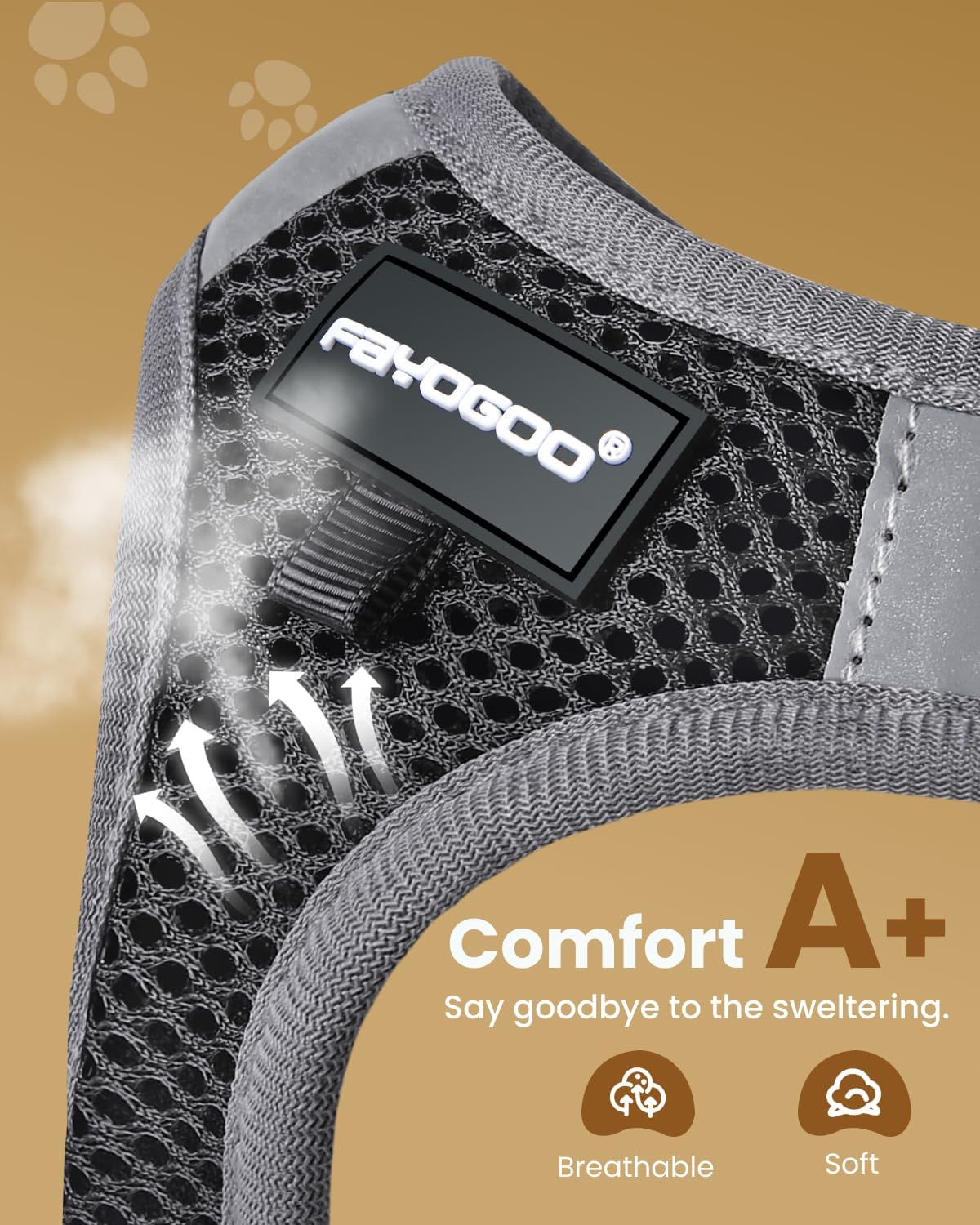 Harnais FAYOGOO en nylon respirant avec bordure douce, prêt à être porté.