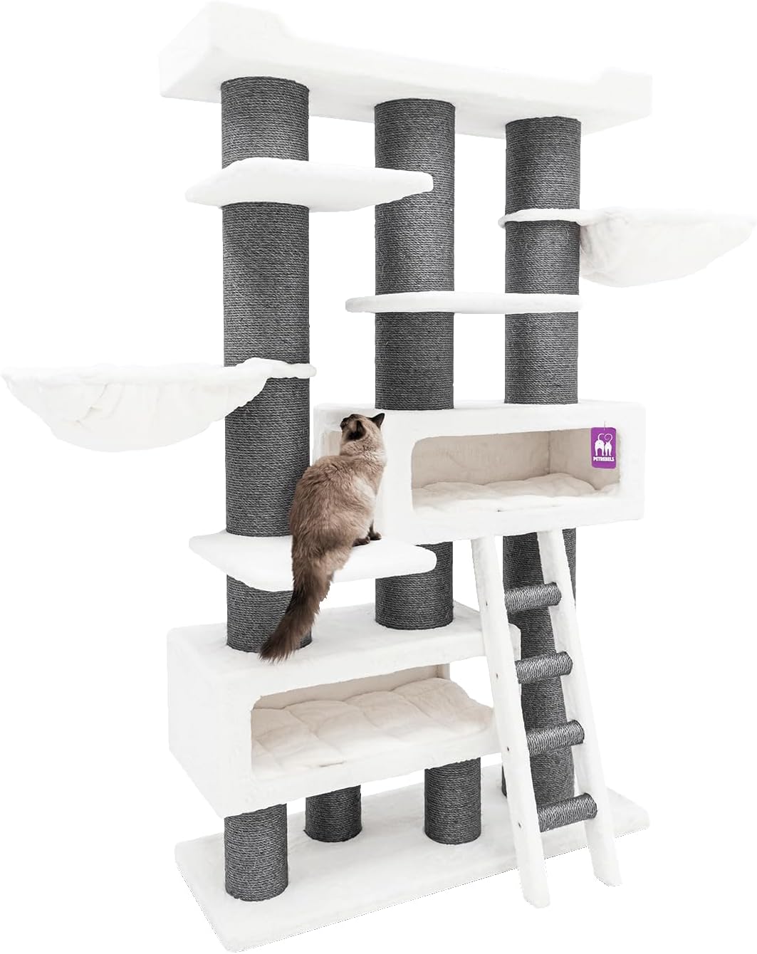 Arbre à chat XXL Petrebels Siberian 200 Off White pour grands chats Maine Coon.