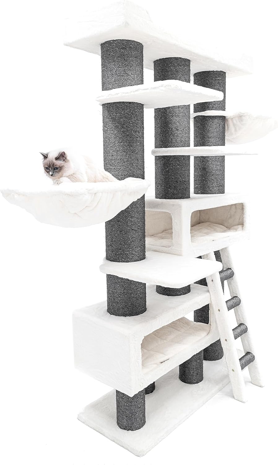 Détail des hamacs carrés XL suspendus de l’arbre à chat Petrebels Siberian.