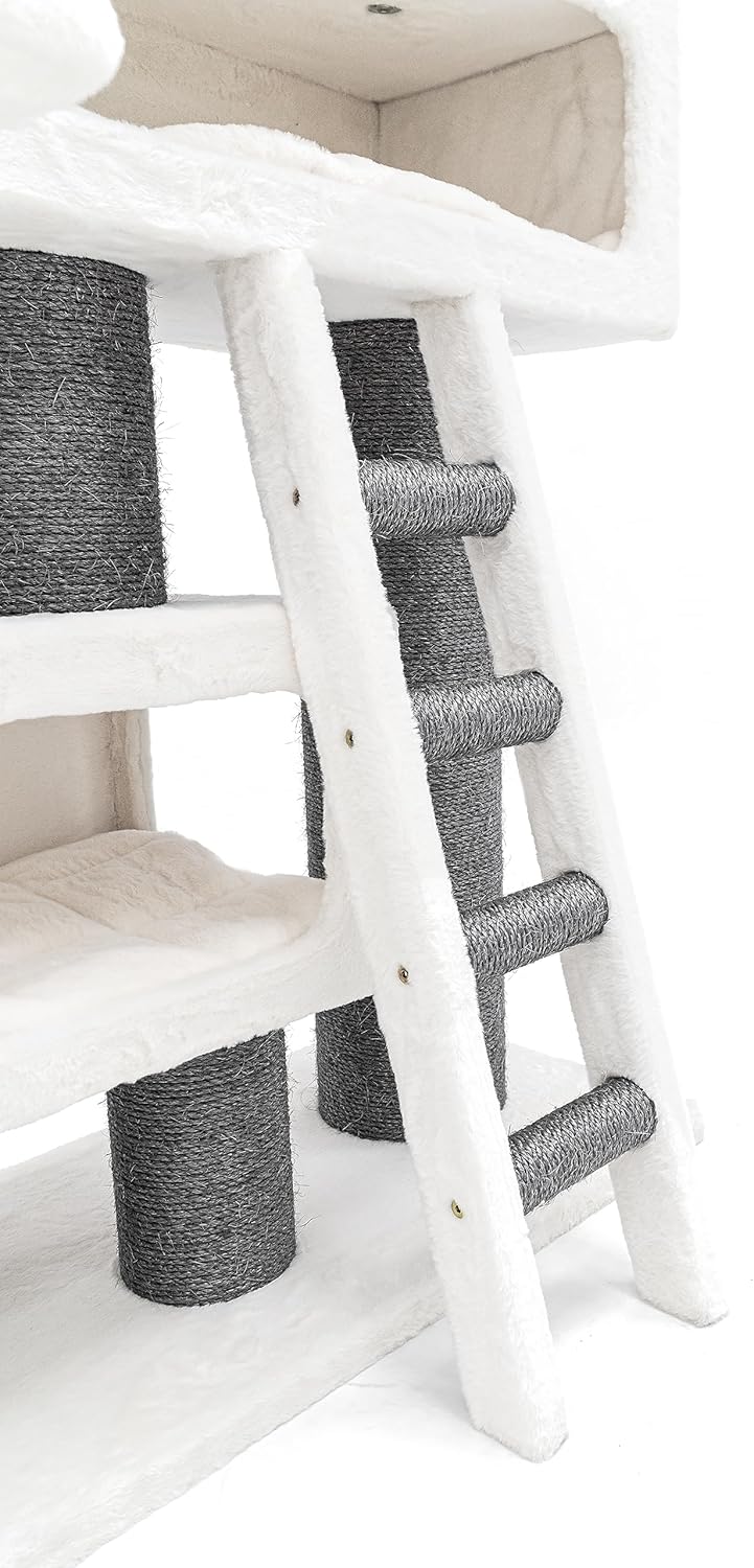 Deux niches spacieuses avec coussins lavables sur arbre à chat XXL Petrebels.
