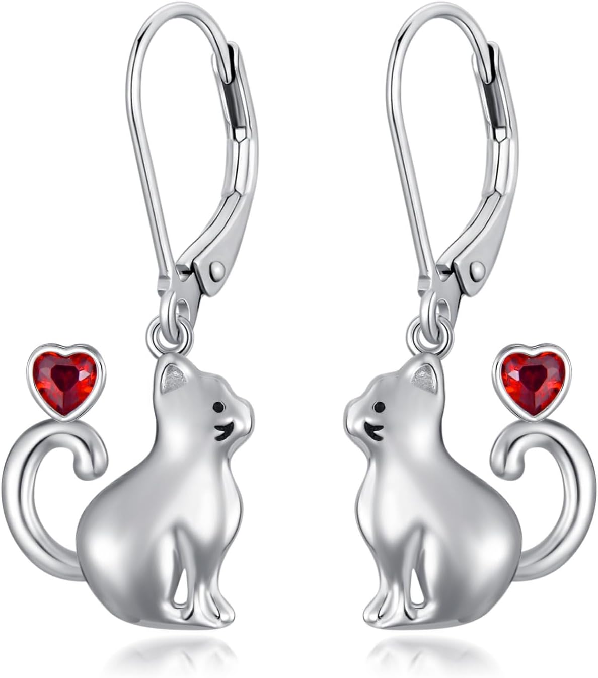 Boucles doreilles pendantes chat mignon en argent 925 avec zircone cubique.