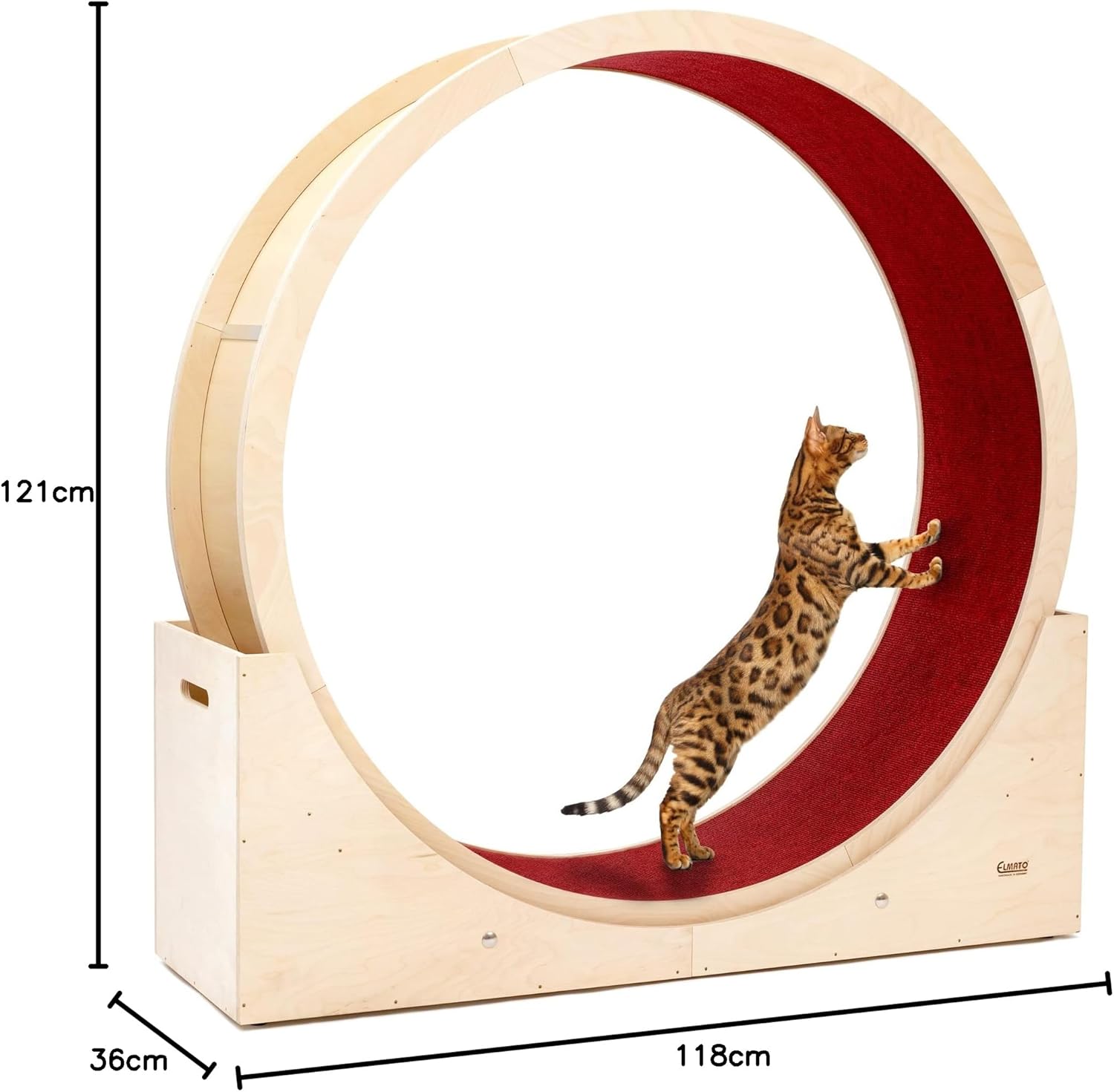 Vue de la roue pour chat Elmato Simba 120 cm, tapis antidérapant sans produit chimique, protection des griffes.