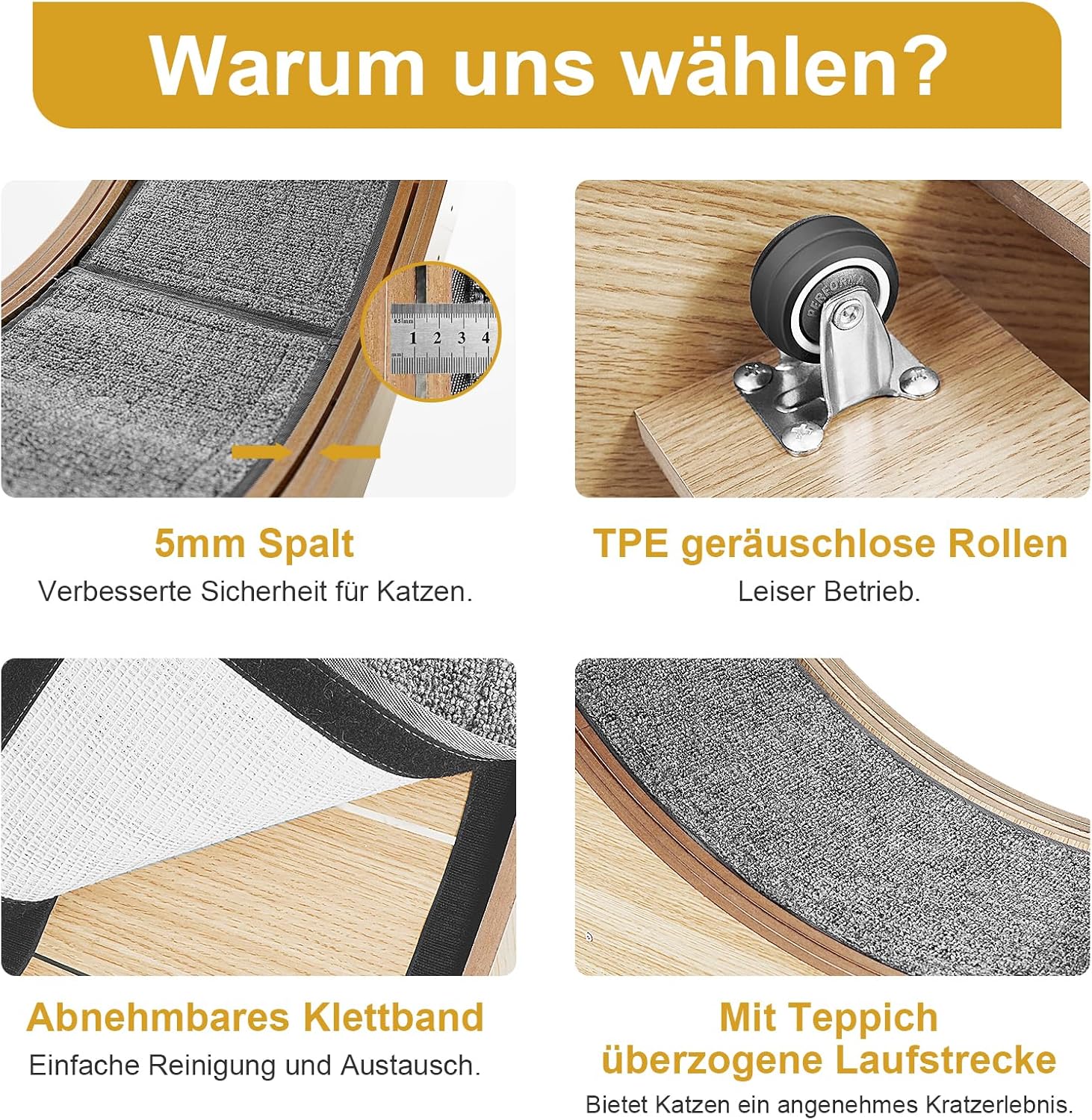 Vue proche du tapis antidérapant amovible fixé par Velcro sur roue chat Naviconvex