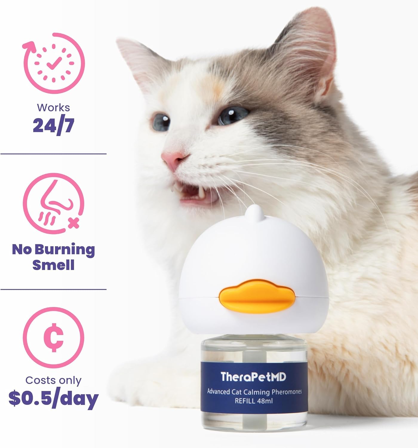 Chat détendu près du diffuseur de phéromones intégré dans un salon calme