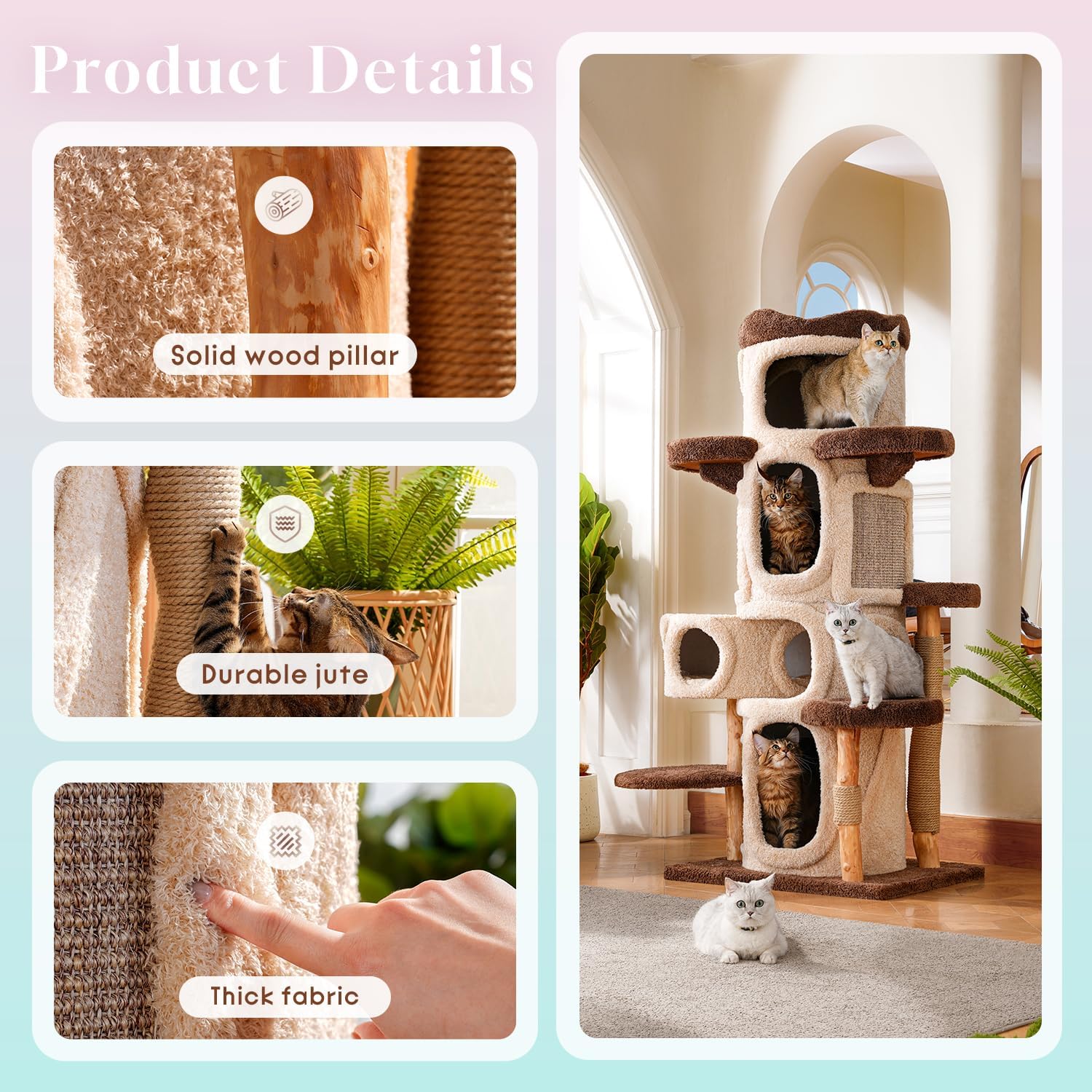 Plateformes et griffoirs en sisal durable intégrés à la tour à chat KZLAA