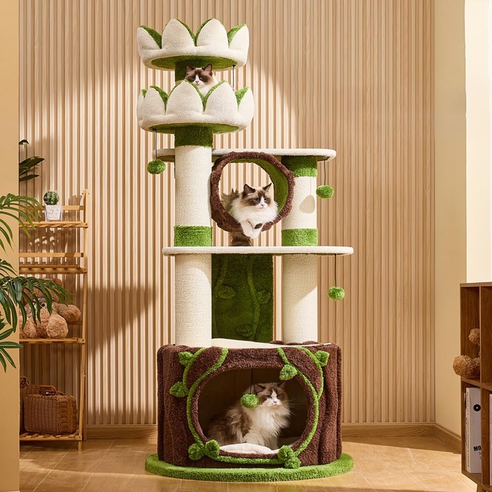 Arbre à chat avec structure stable et multi-plateformes pour plusieurs félins actifs