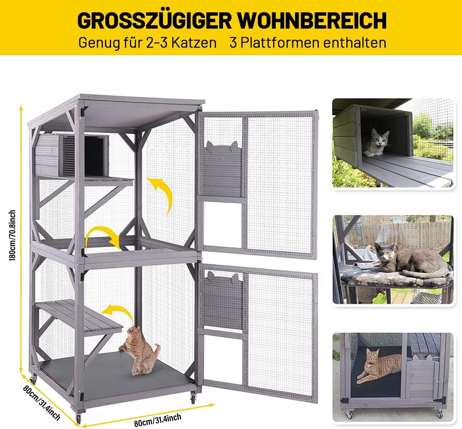 Cage à chat amovible facile à nettoyer pour plusieurs chats