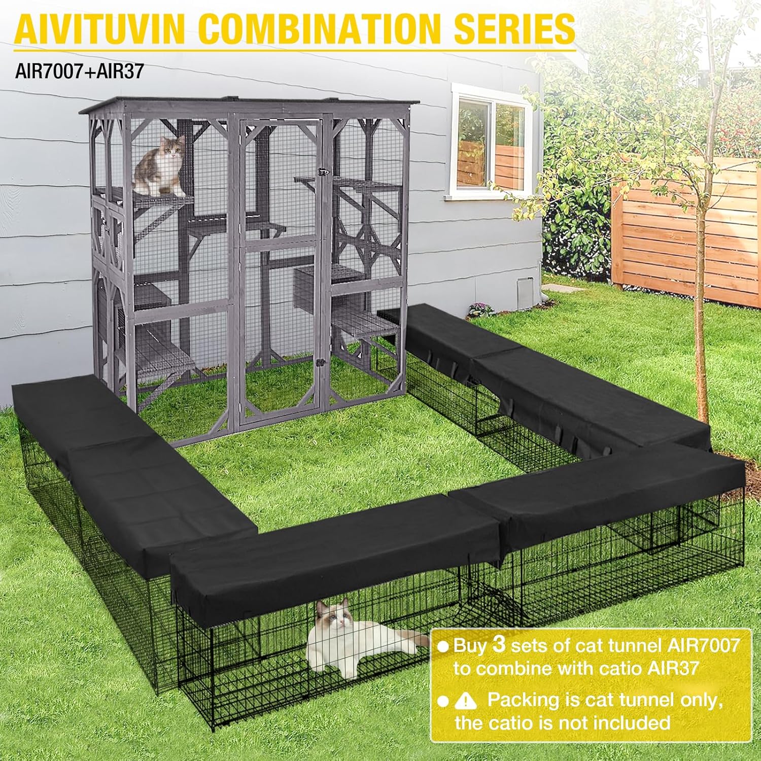 Catio extérieur gris robuste avec grandes plateformes pour chat