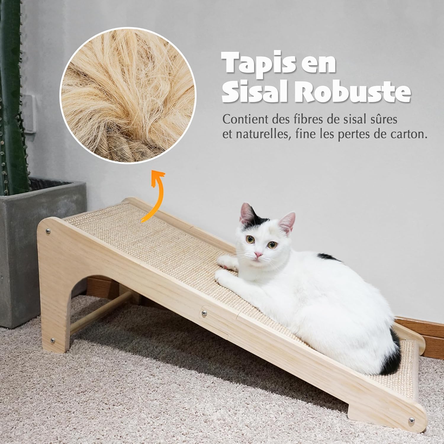 Rampe à griffer pour chat avec fixation murale velcro