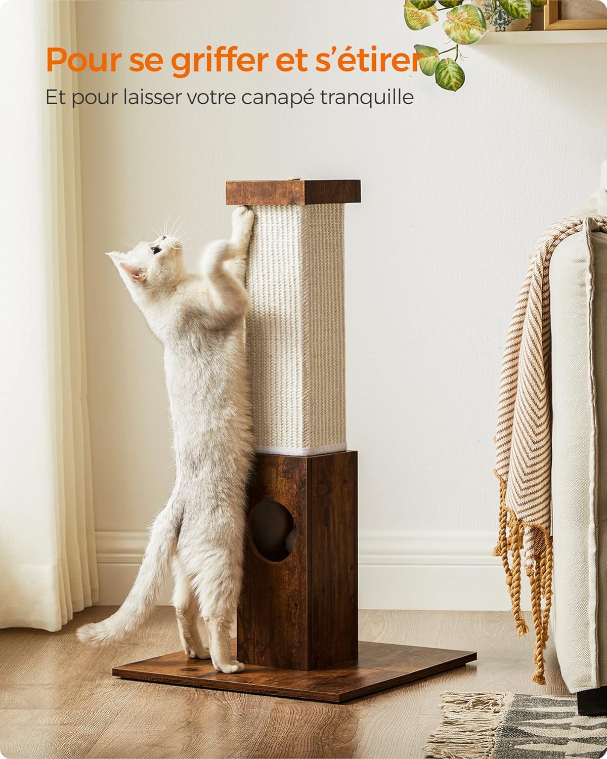 chat adulte qui sétire sur griffoir Feandrea stable
